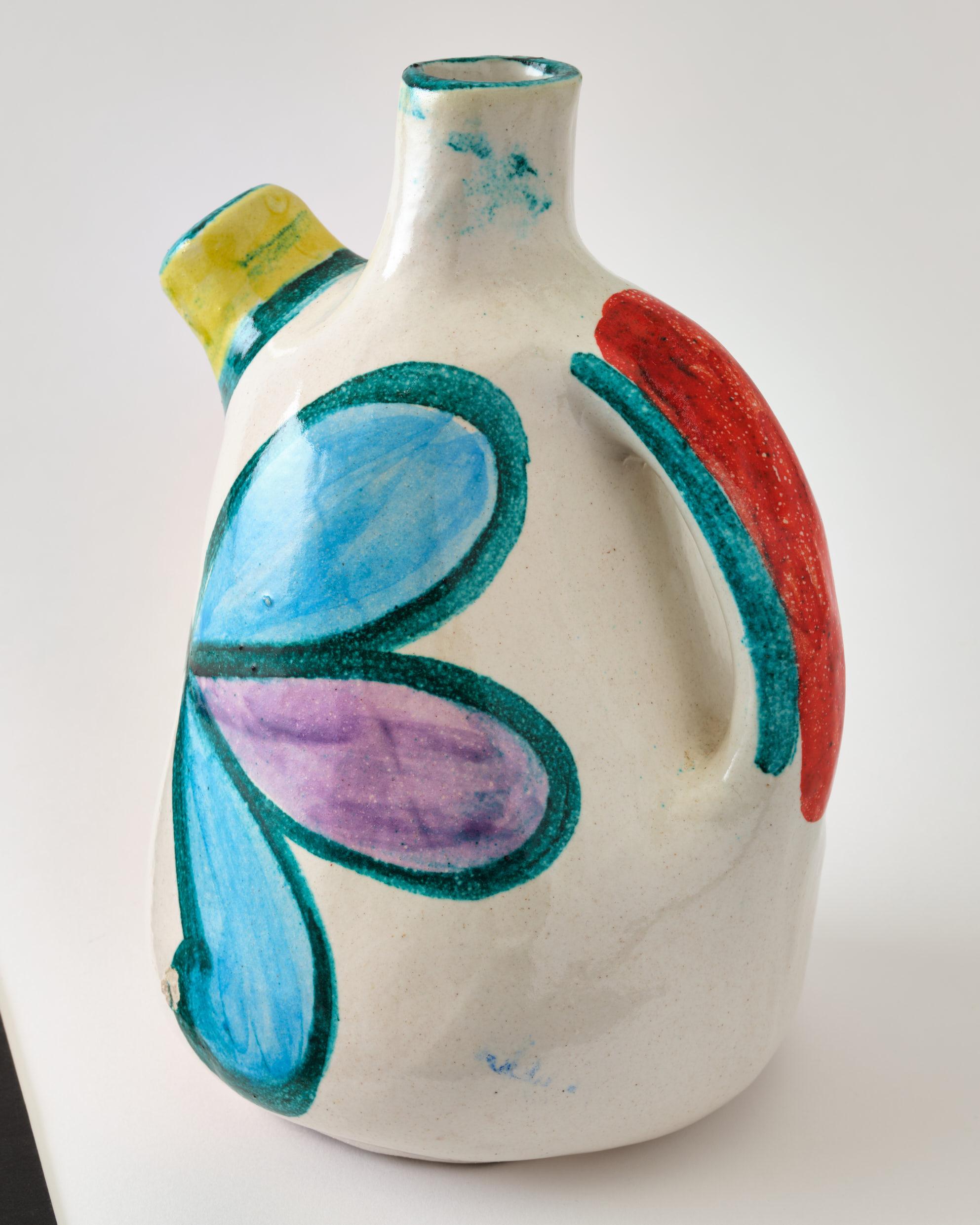 Keramikkrug von DeSimone, Dekorative Vase, um 1960, Italien, Rot, Grün & Gelb im Angebot 1