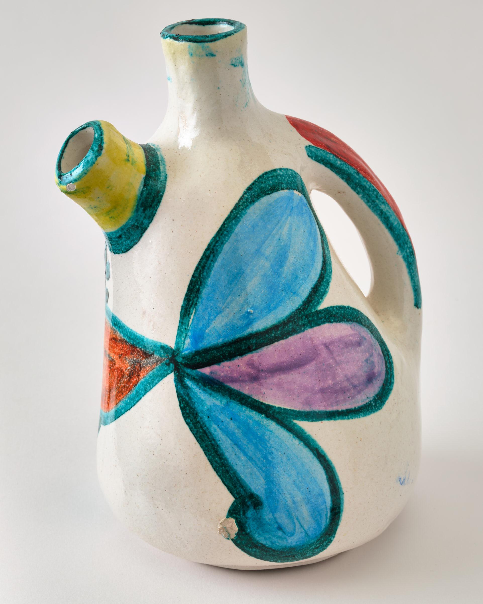 Keramikkrug von DeSimone, Dekorative Vase, um 1960, Italien, Rot, Grün & Gelb im Angebot 2