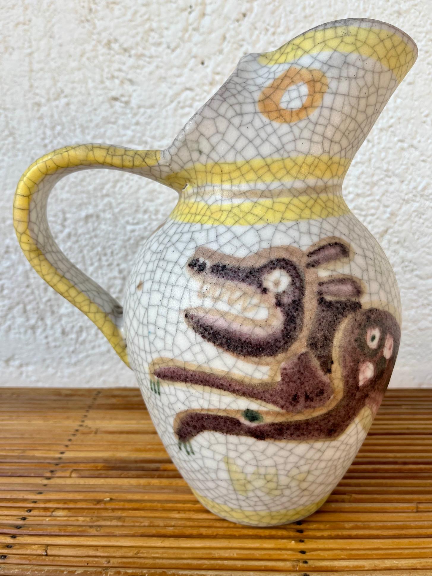 Italian Ceramic pitcher by Guido Gambone. Italy 1950's For Sale