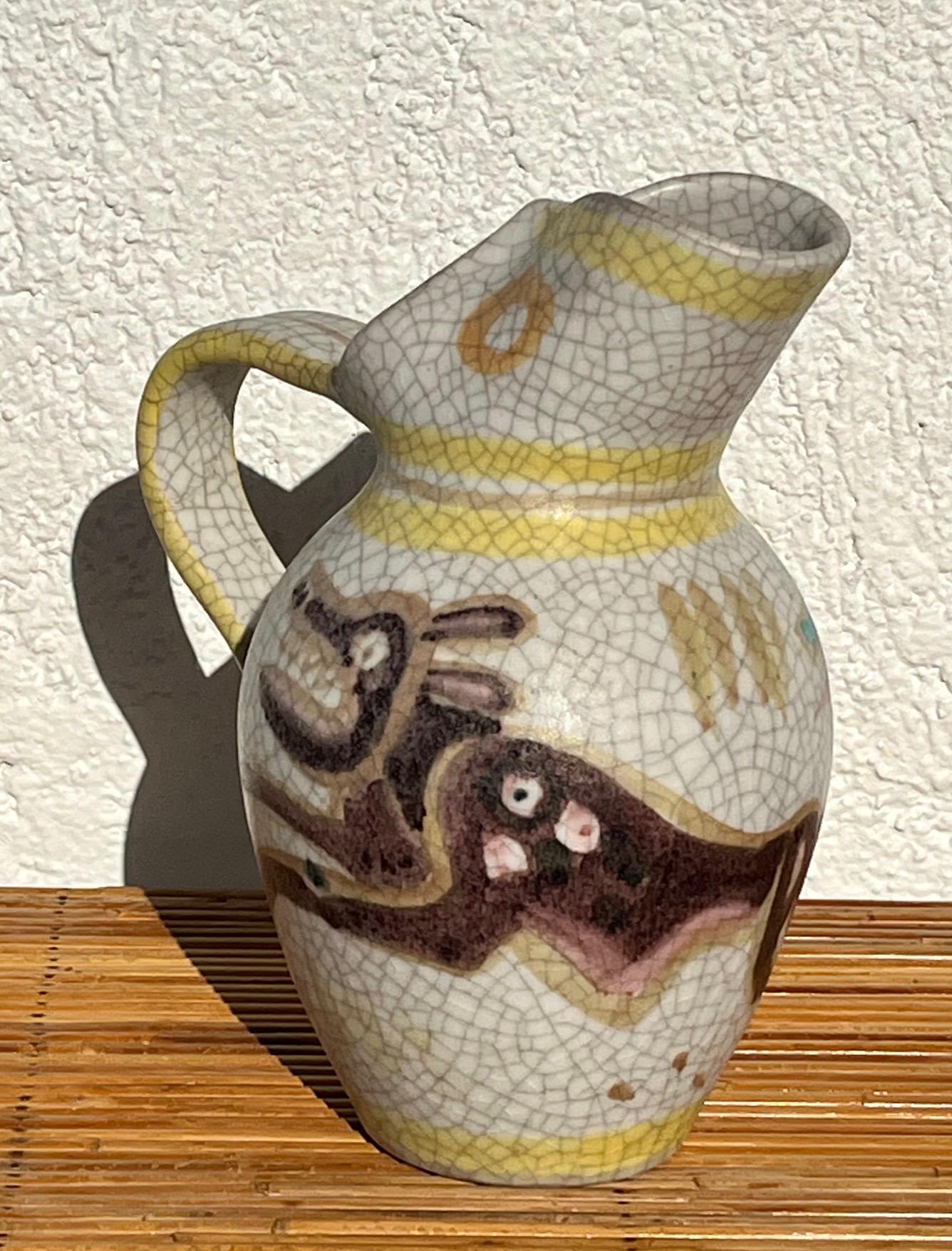 Glazed Ceramic pitcher by Guido Gambone. Italy 1950's For Sale