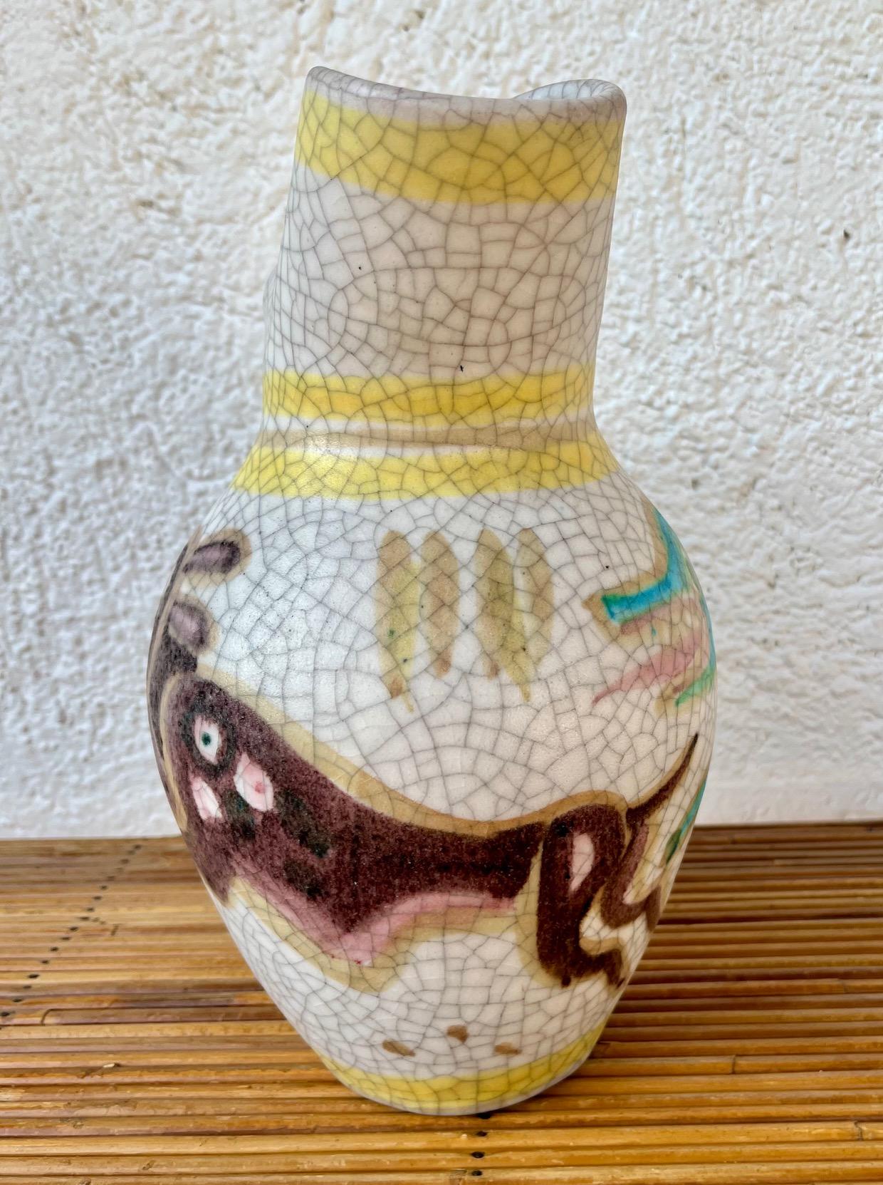 Ceramic pitcher by Guido Gambone. Italy 1950's In Good Condition For Sale In Paris, Ile-de-France