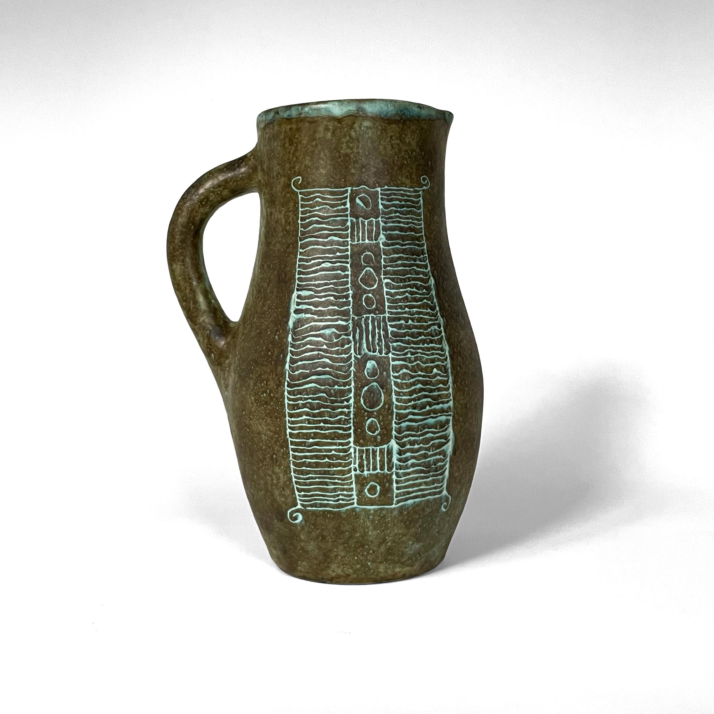 Ceramic pitcher by Jacques and Michelle Serre, Les 2 potiers, circa 1950 6
