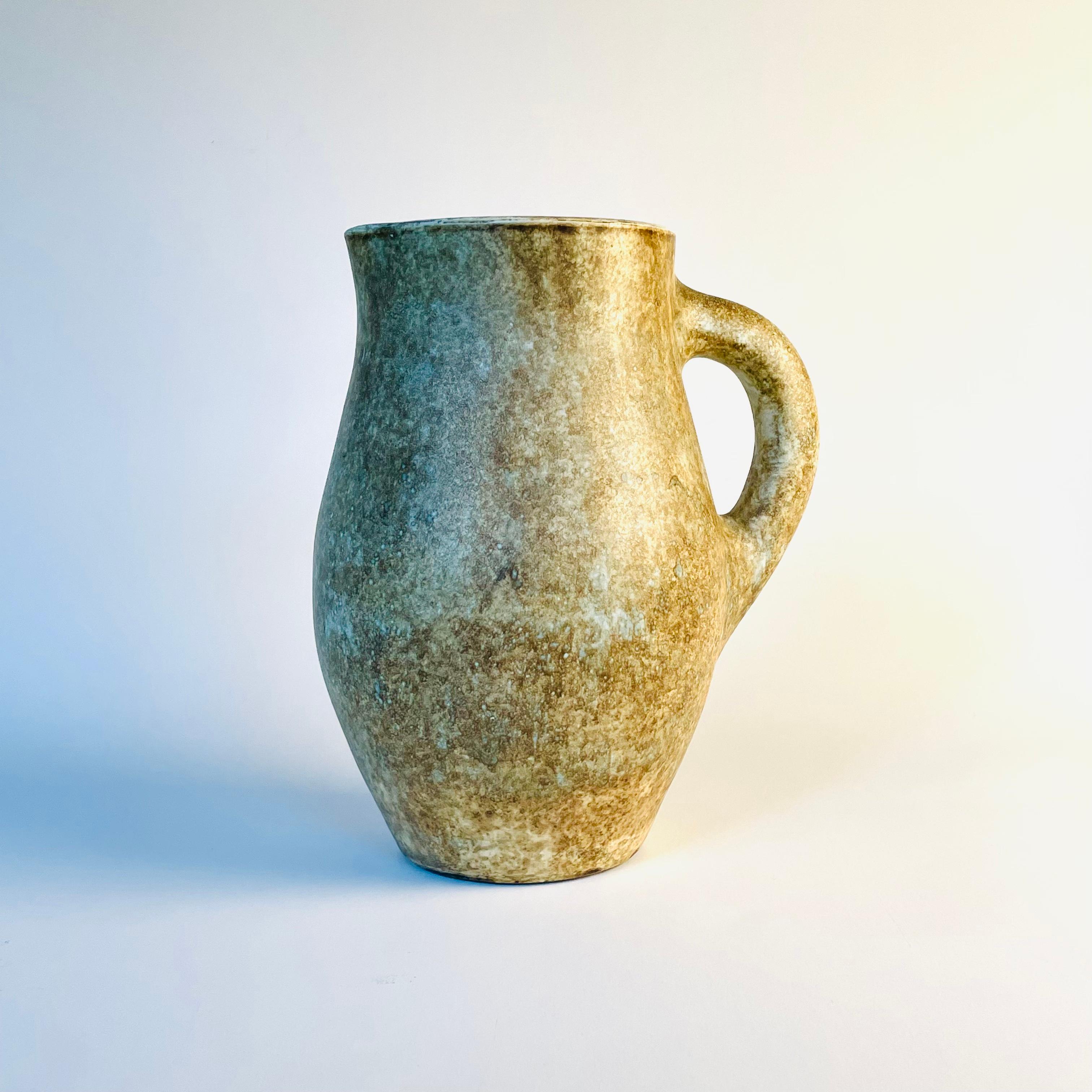 French Ceramic pitcher by Jacques and Michelle Serre, Les 2 potiers, circa 1950 For Sale