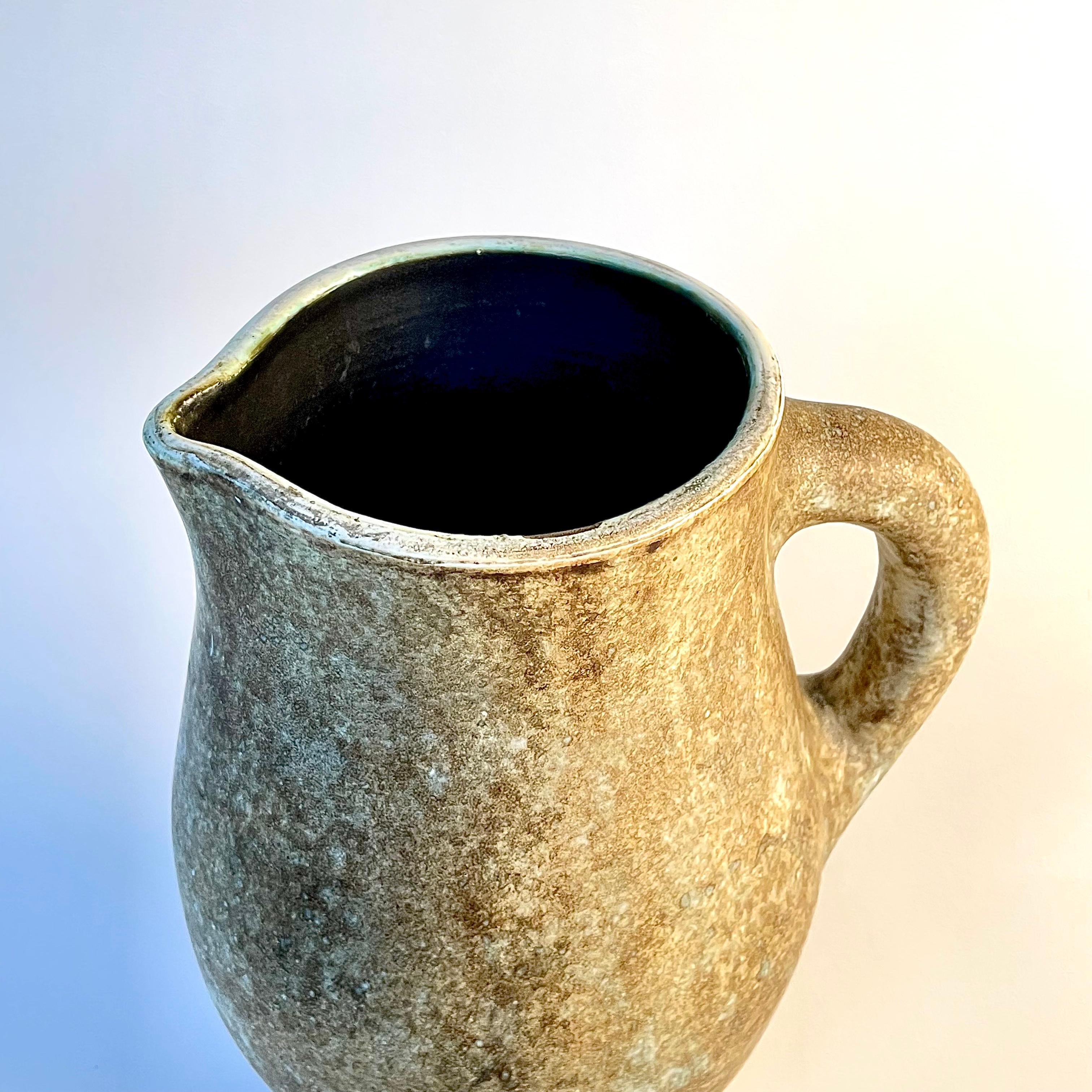 Glazed Ceramic pitcher by Jacques and Michelle Serre, Les 2 potiers, circa 1950 For Sale