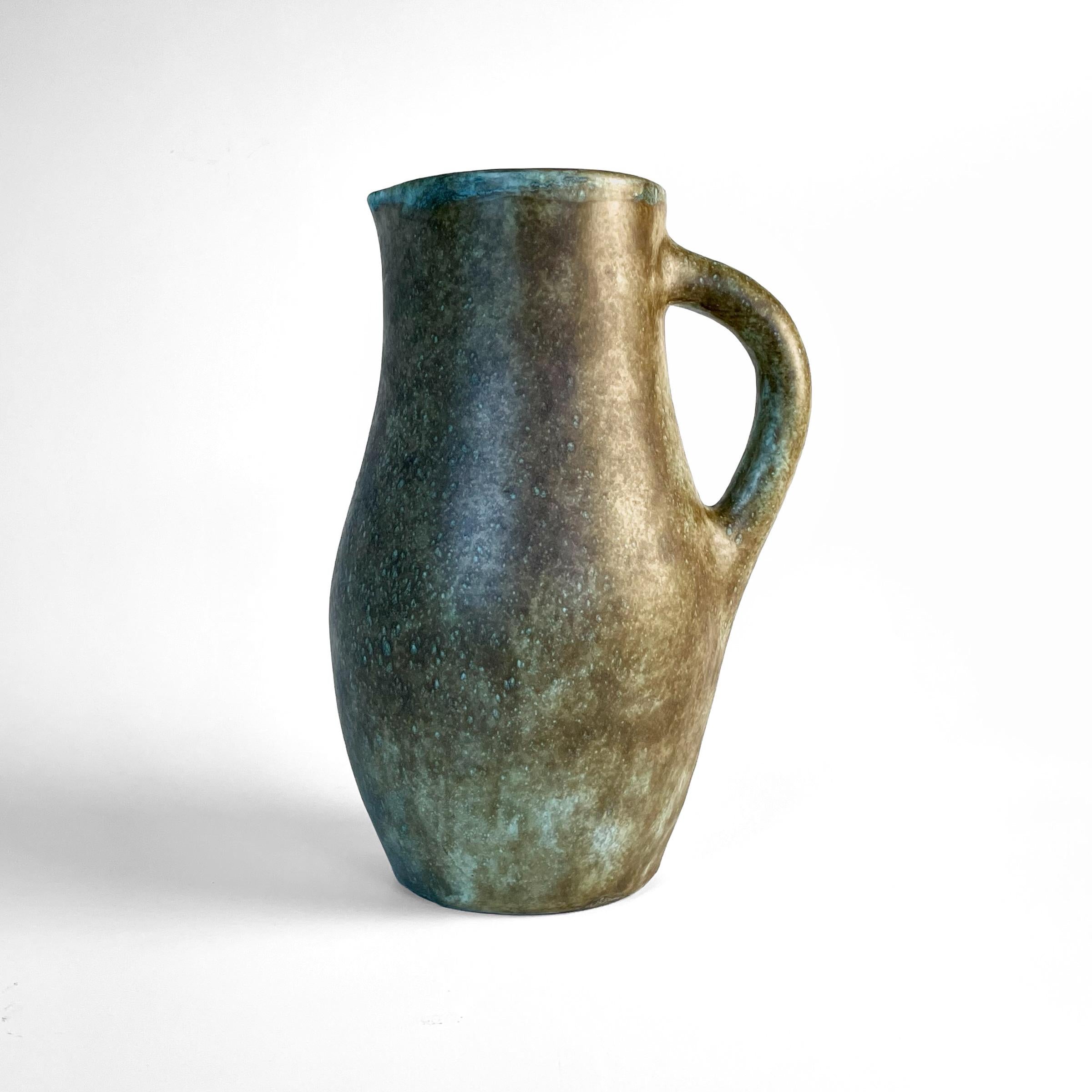 Glazed Ceramic pitcher by Jacques and Michelle Serre, Les 2 potiers, circa 1950 For Sale