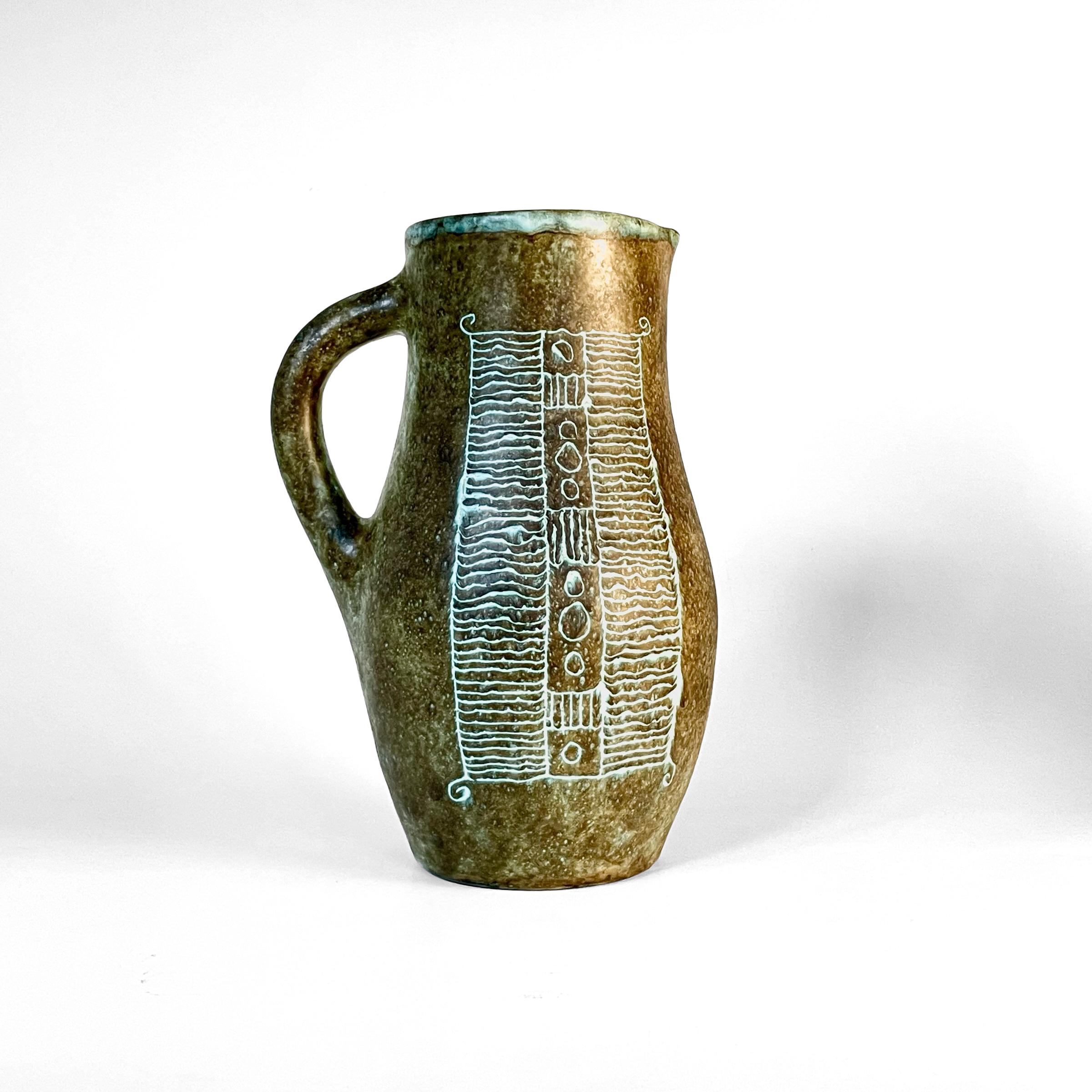 Mid-20th Century Ceramic pitcher by Jacques and Michelle Serre, Les 2 potiers, circa 1950 For Sale
