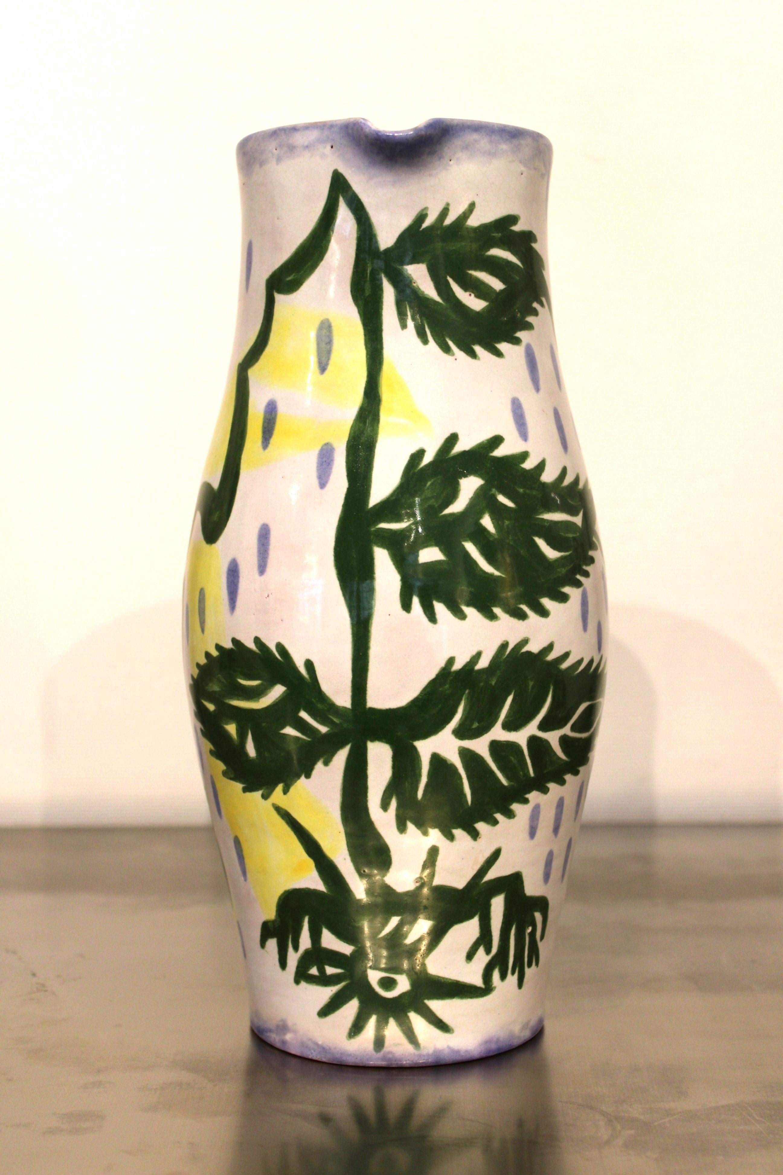 French Ceramic pitcher by Jean Lurçat, France, circa 1950 For Sale