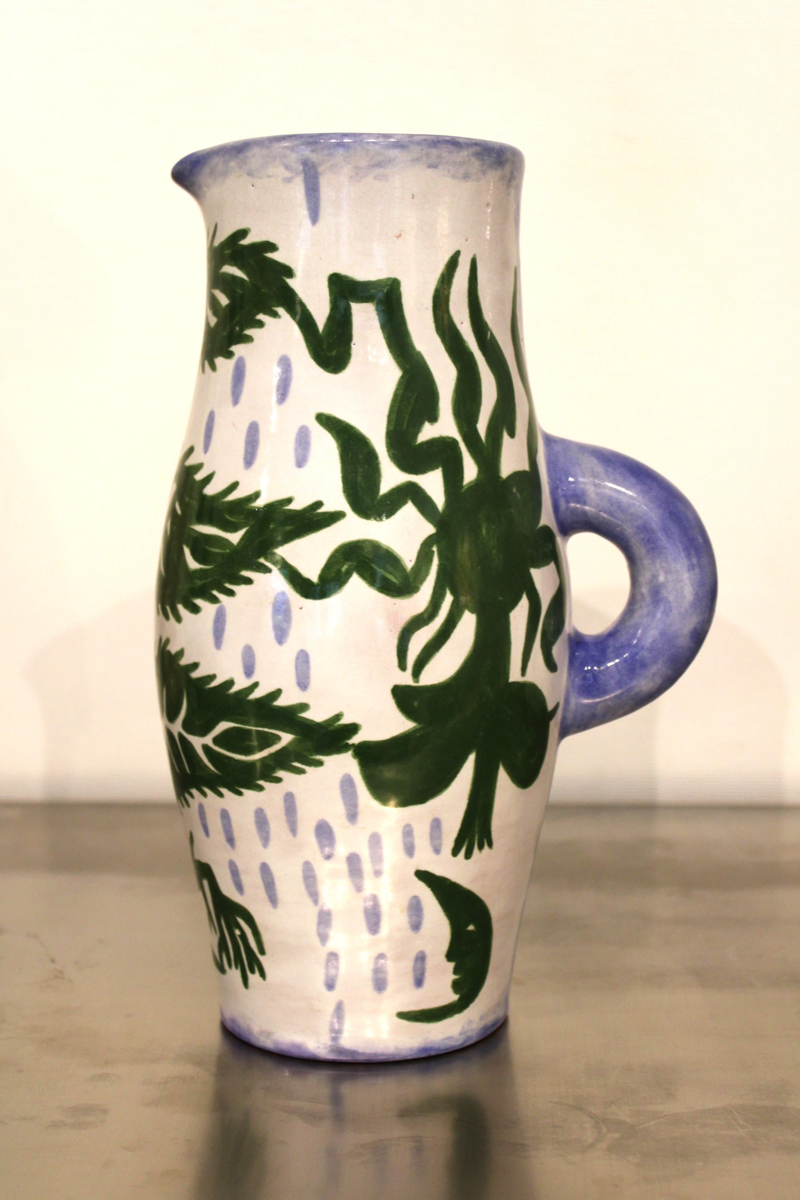 Ceramic pitcher by Jean Lurçat, France, circa 1950 In Excellent Condition For Sale In Paris, FR