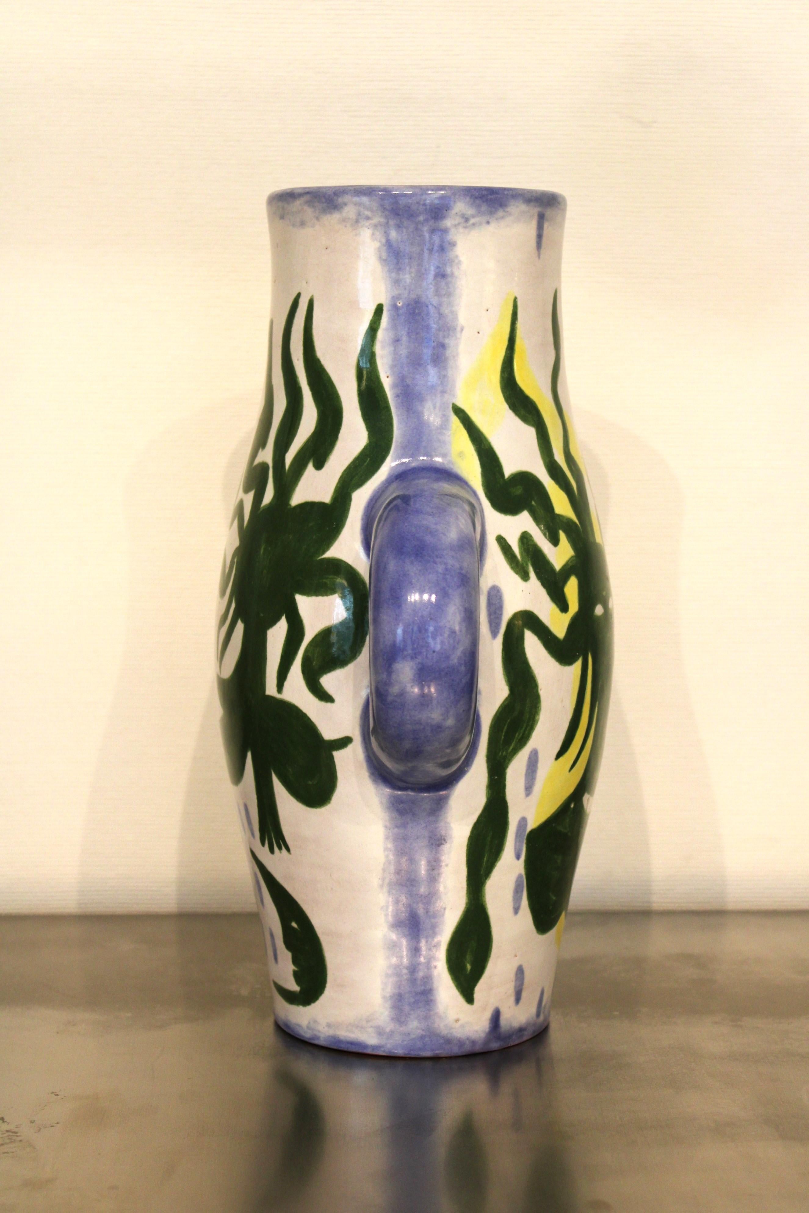 Mid-20th Century Ceramic pitcher by Jean Lurçat, France, circa 1950 For Sale