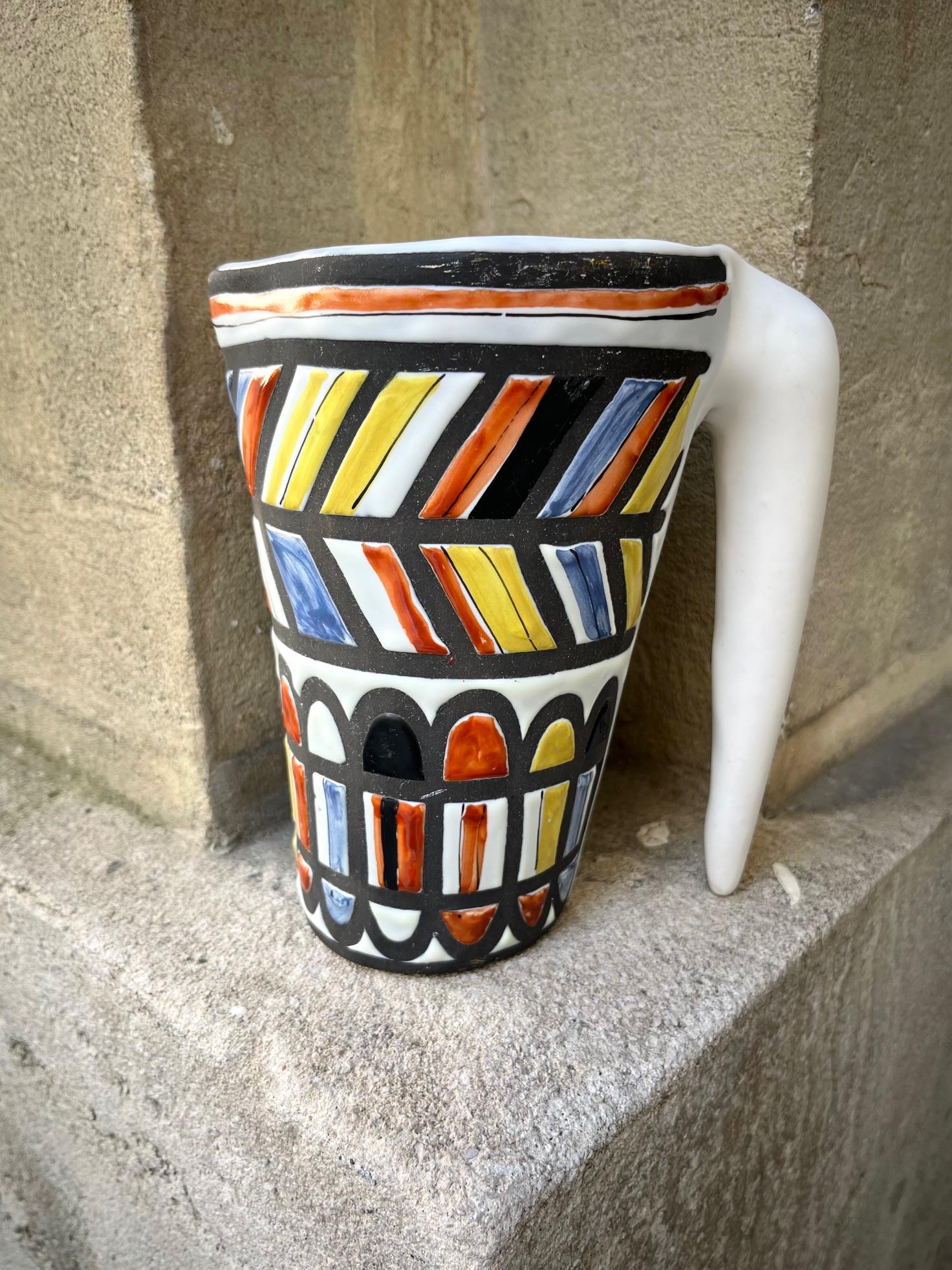 Glazed Ceramic pitcher by Roger Capron, Vallauris 1950's For Sale