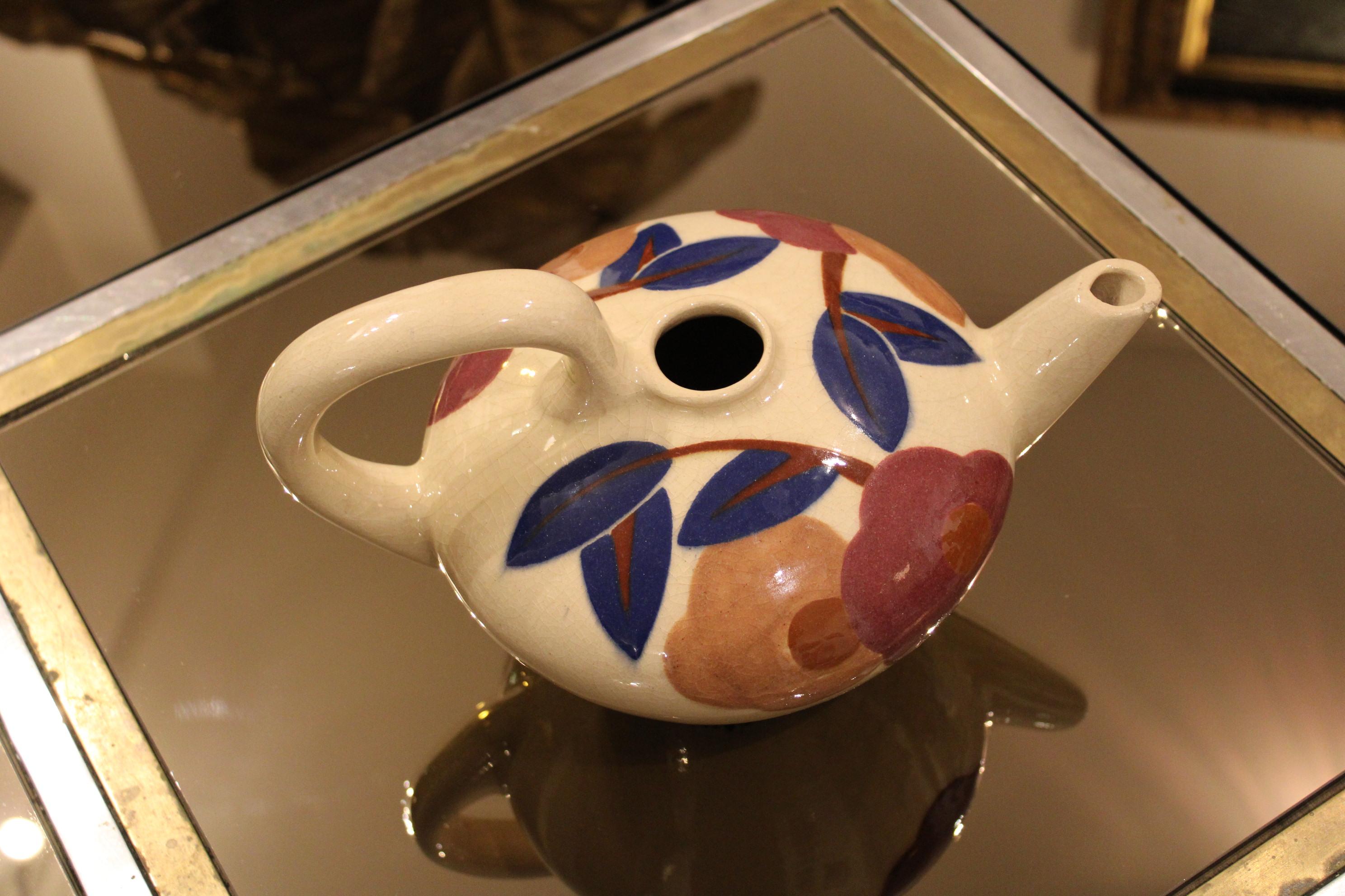Enameled Ceramic Pitcher by Simone Larrieu, France 20th Century For Sale