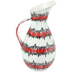 Ceramic Pitcher, Italy, Red, White and Black, circa 1950, Tall, Mid-Century