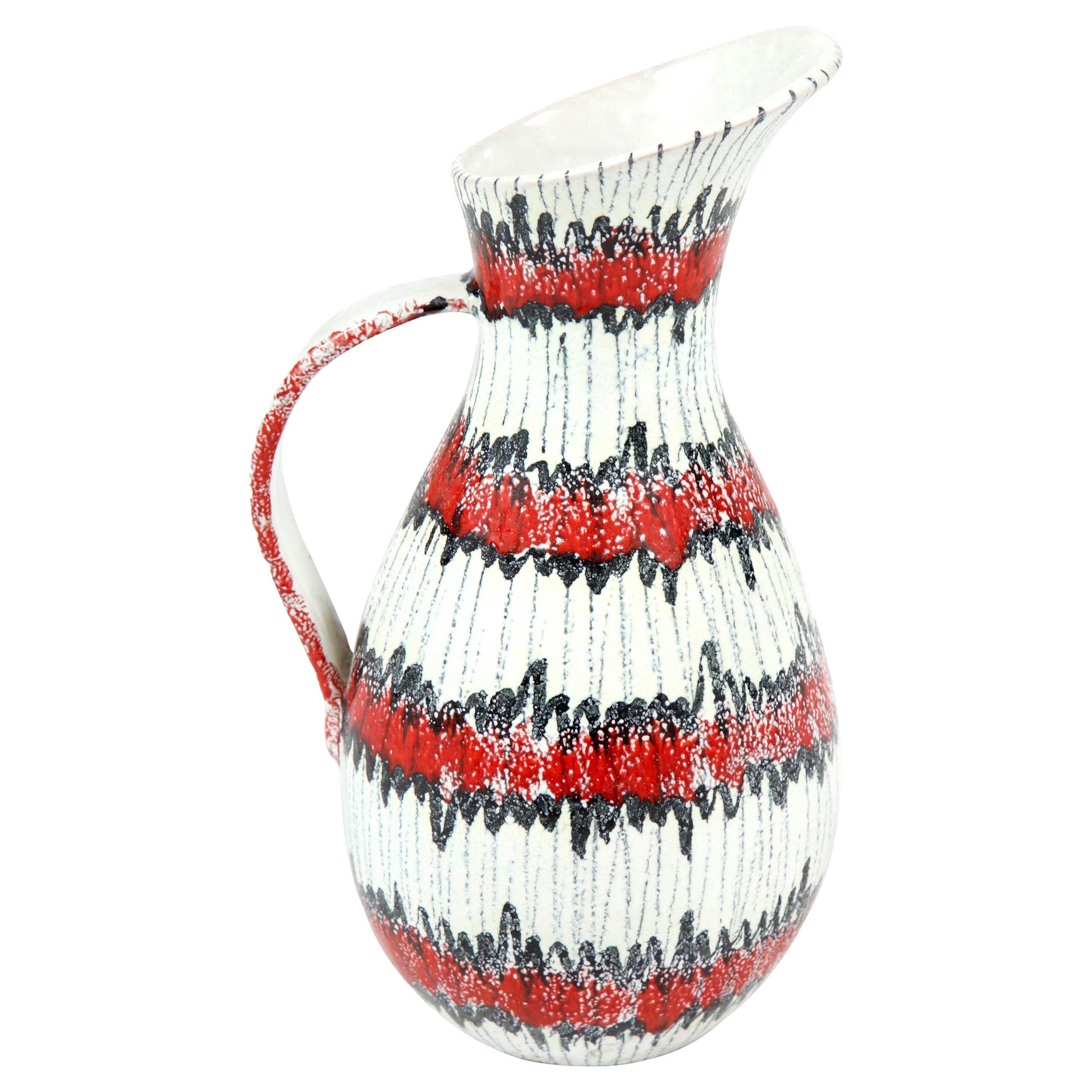 Pichet en céramique, rouge, blanc et noir, Italie, milieu du siècle, céramique, C 1950