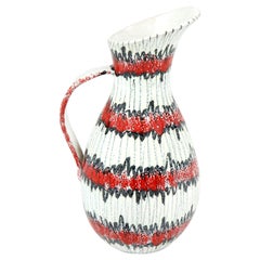 Pichet en céramique, rouge, blanc et noir, Italie, milieu du siècle, céramique, C 1950