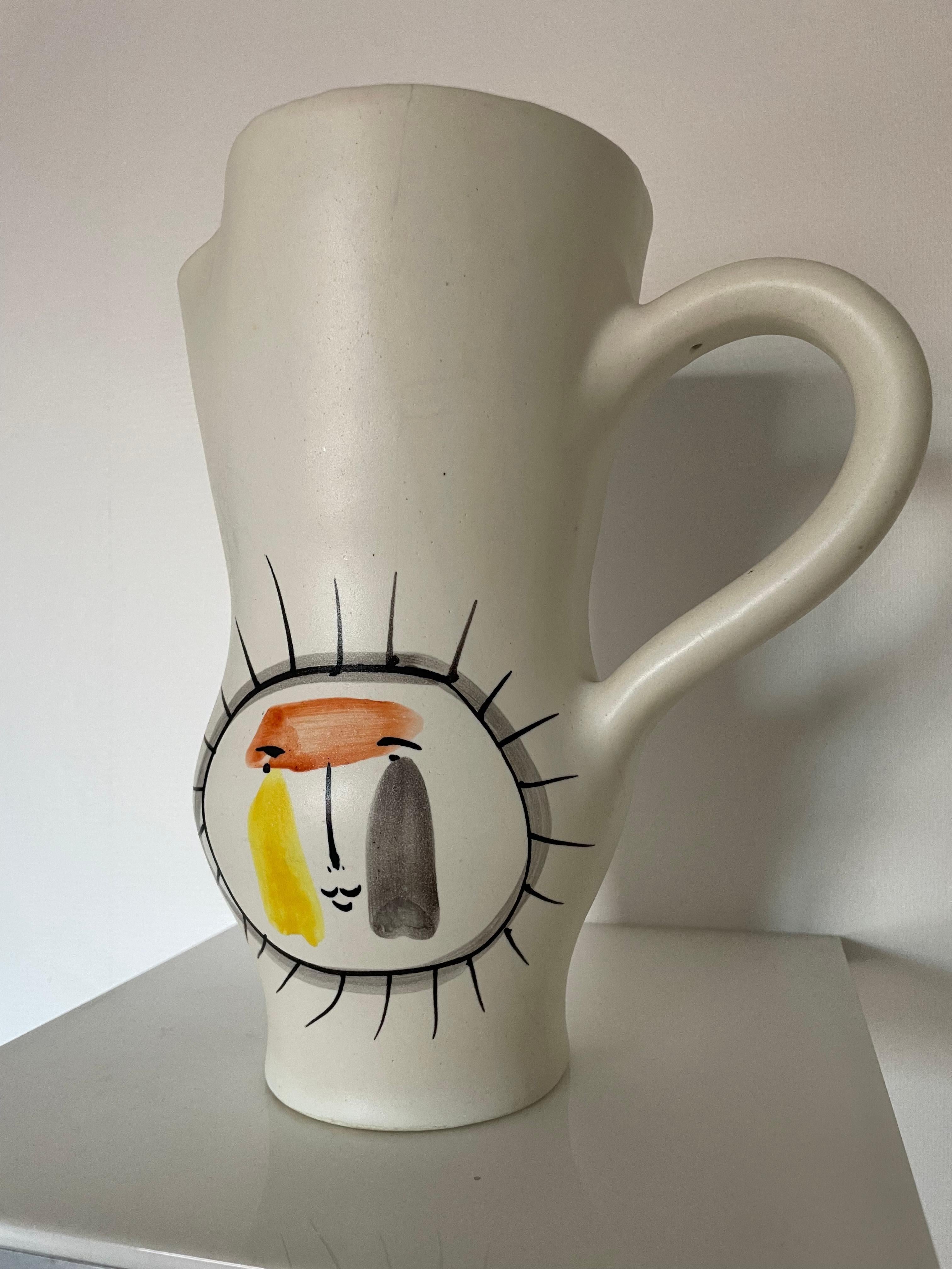 French Ceramic Pitcher Vase by Roger Capron, 1950 For Sale