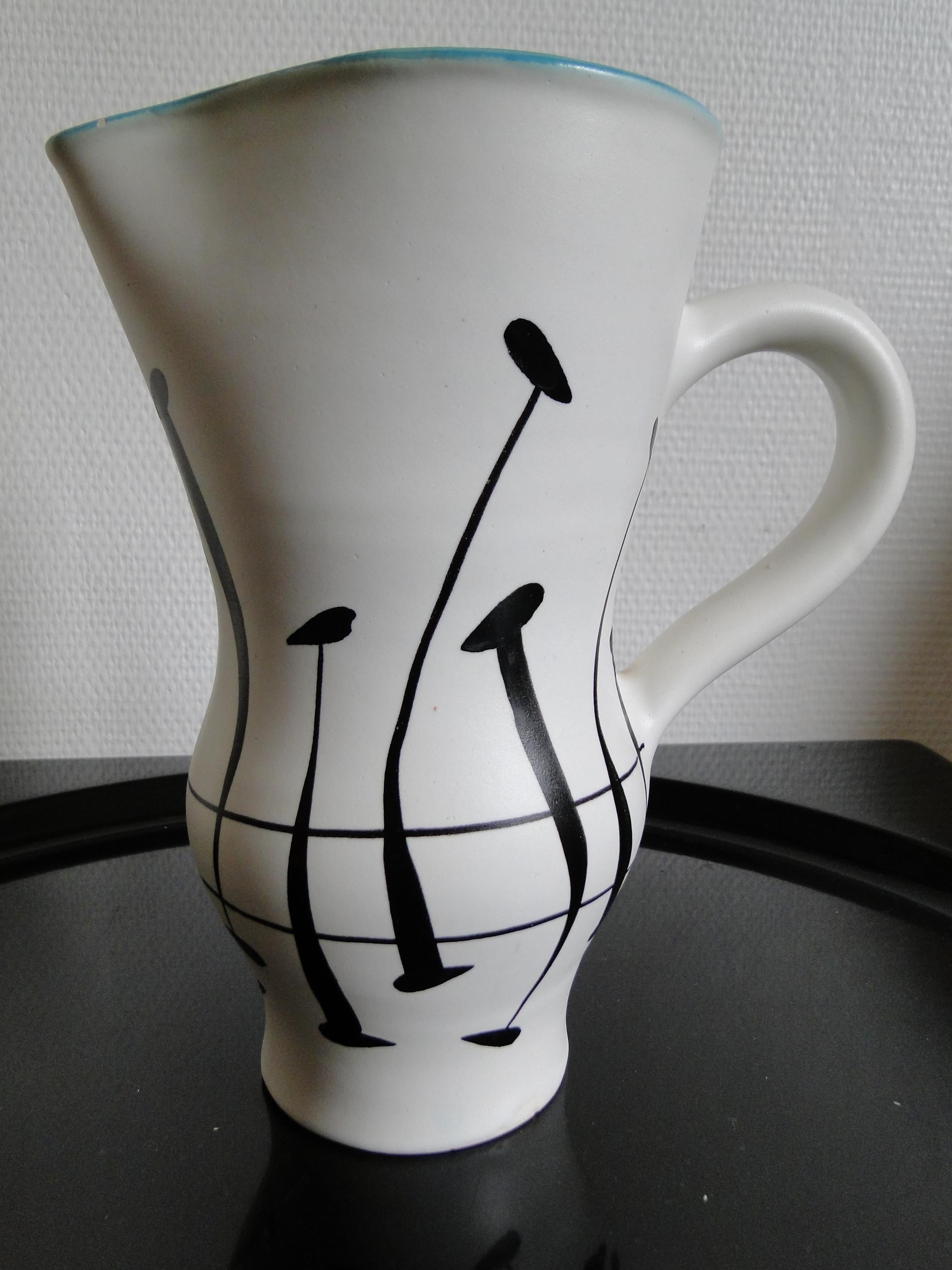 Mid-Century Modern Roger Capron Ceramic Pitcher Vase by Vallauris  France  For Sale