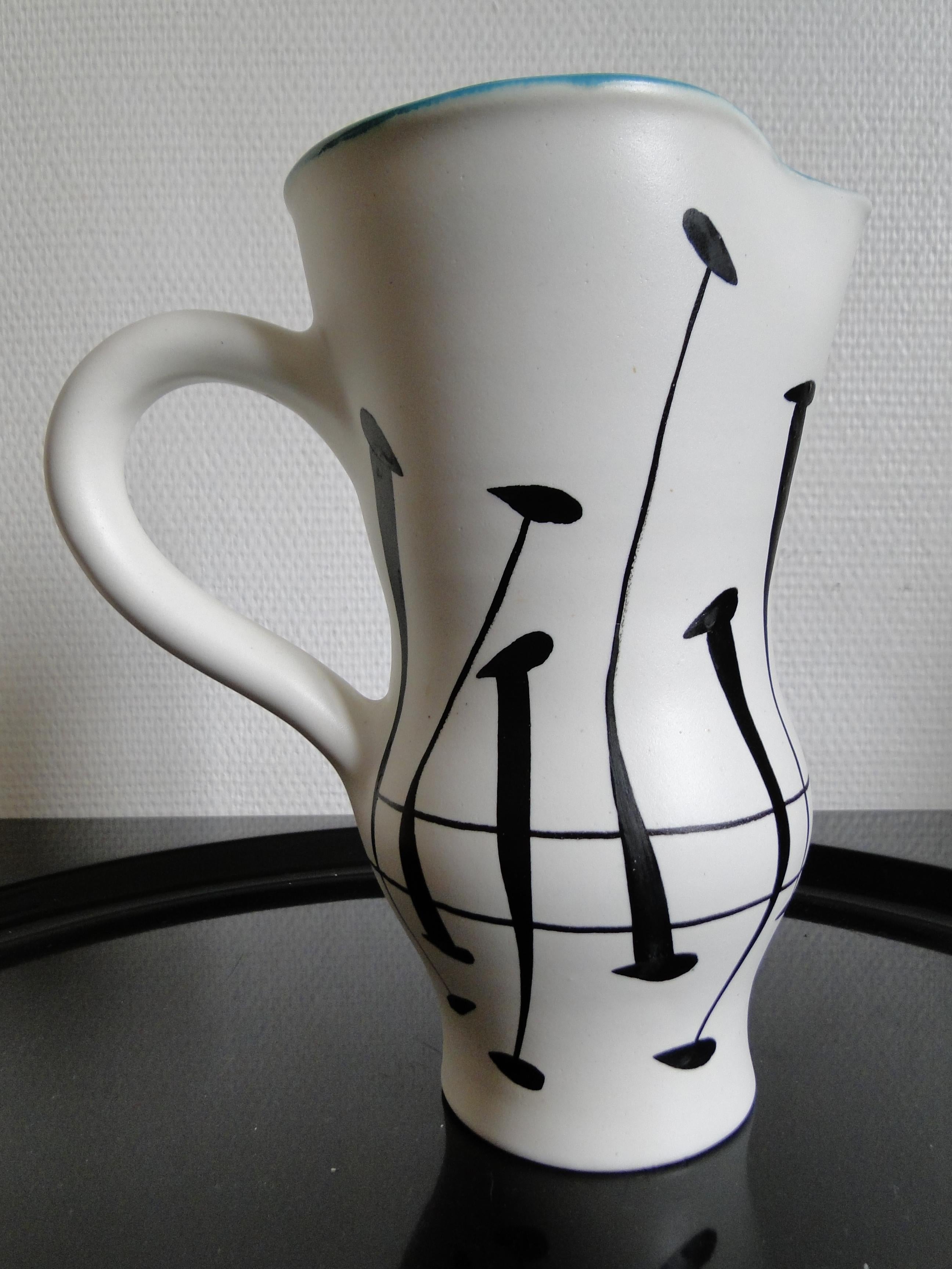 20th Century Roger Capron Ceramic Pitcher Vase by Vallauris  France  For Sale