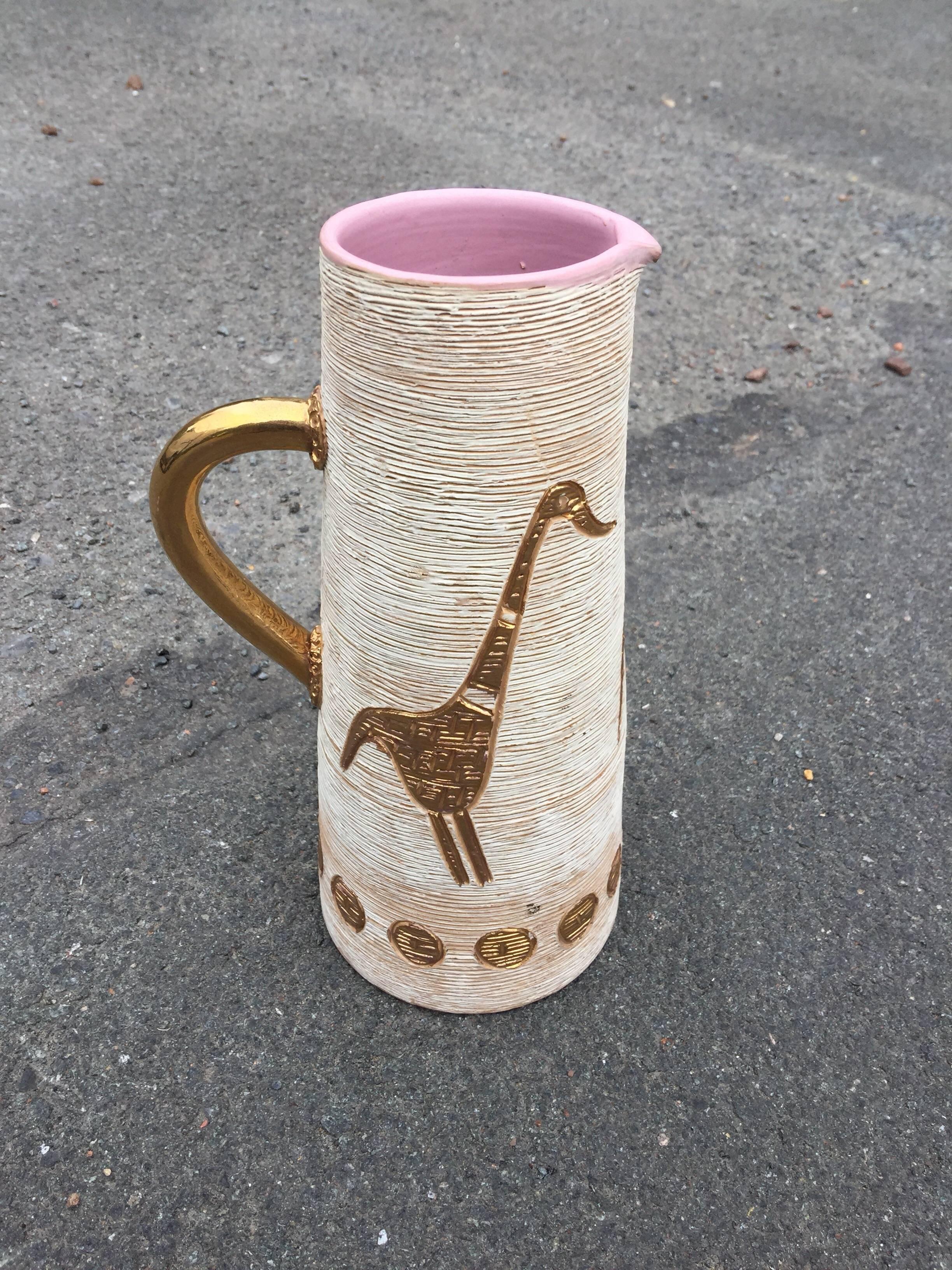 Italian Ceramic Pitcher with Bird Design, Made in Italy, circa 1960 For Sale