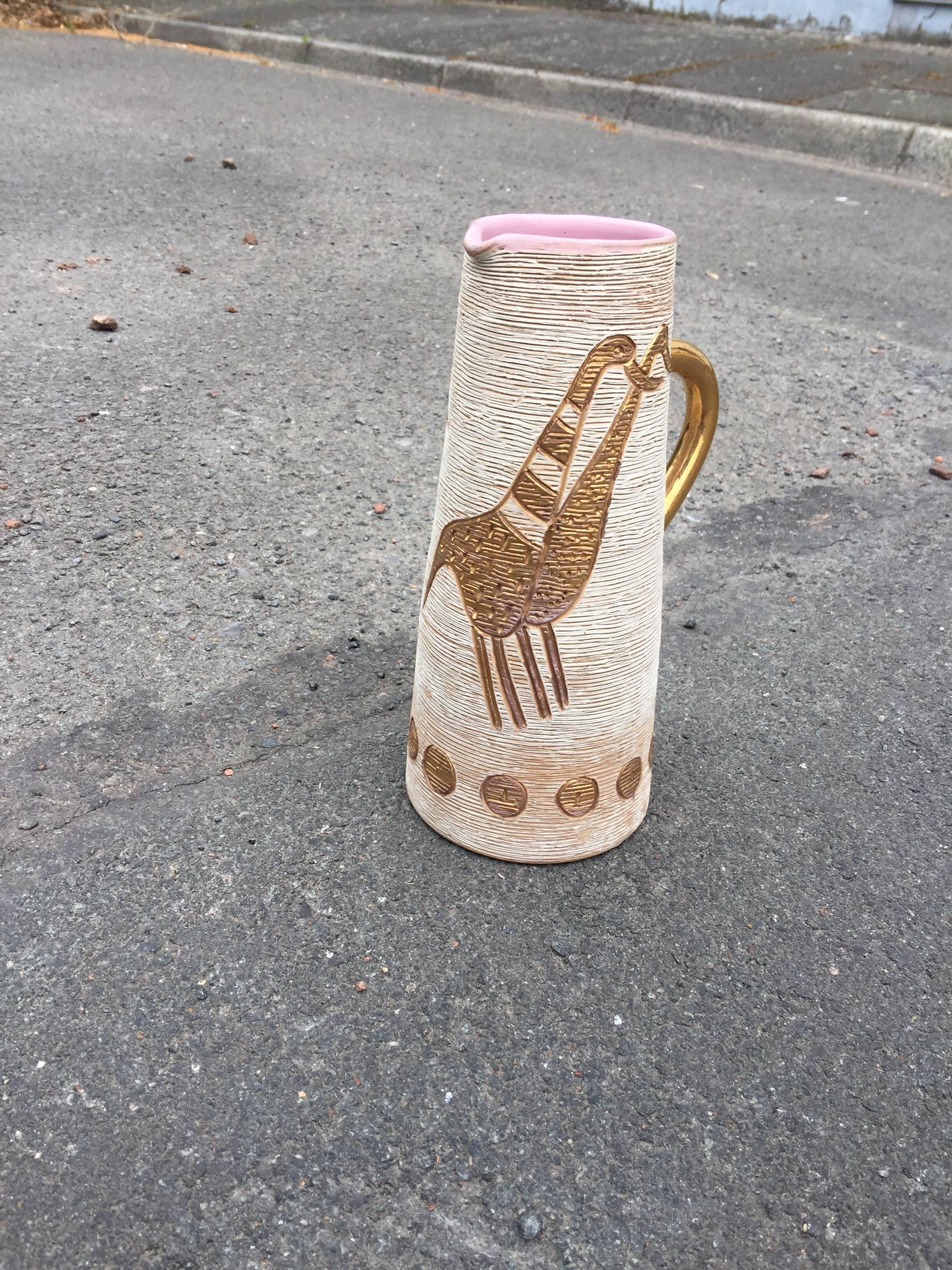 Ceramic Pitcher with Bird Design, Made in Italy, circa 1960 For Sale 1