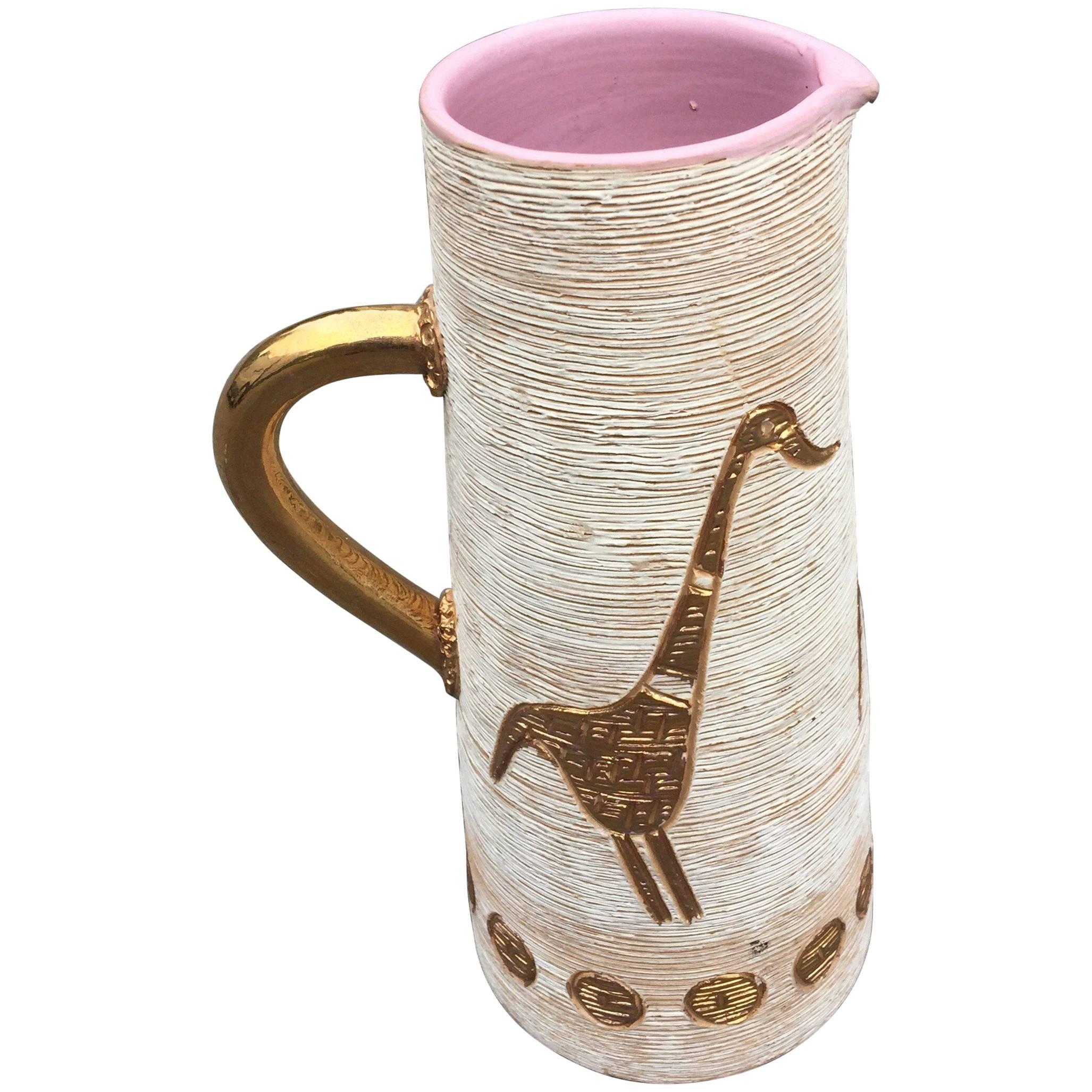 Ceramic Pitcher with Bird Design, Made in Italy, circa 1960 For Sale