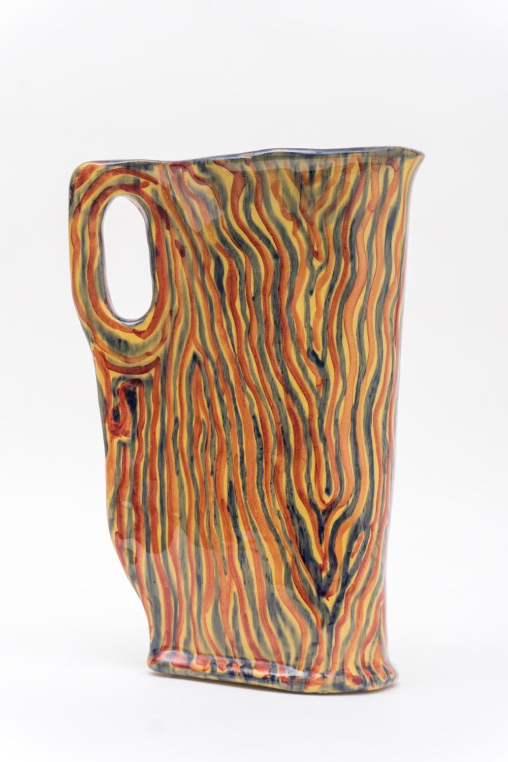 Modern Ceramic Pitcher with Colorful Decoration in Red, Blue and Yellow, Albisola, 1950 For Sale