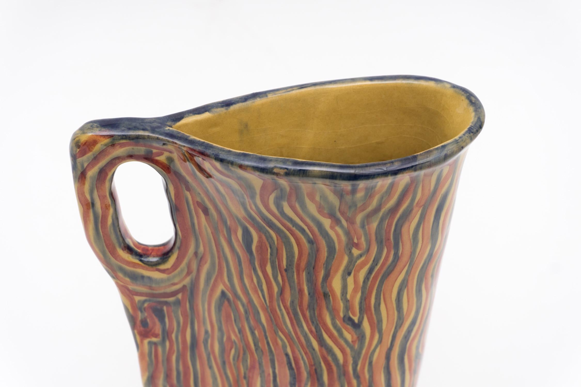 Italian Ceramic Pitcher with Colorful Decoration in Red, Blue and Yellow, Albisola, 1950 For Sale