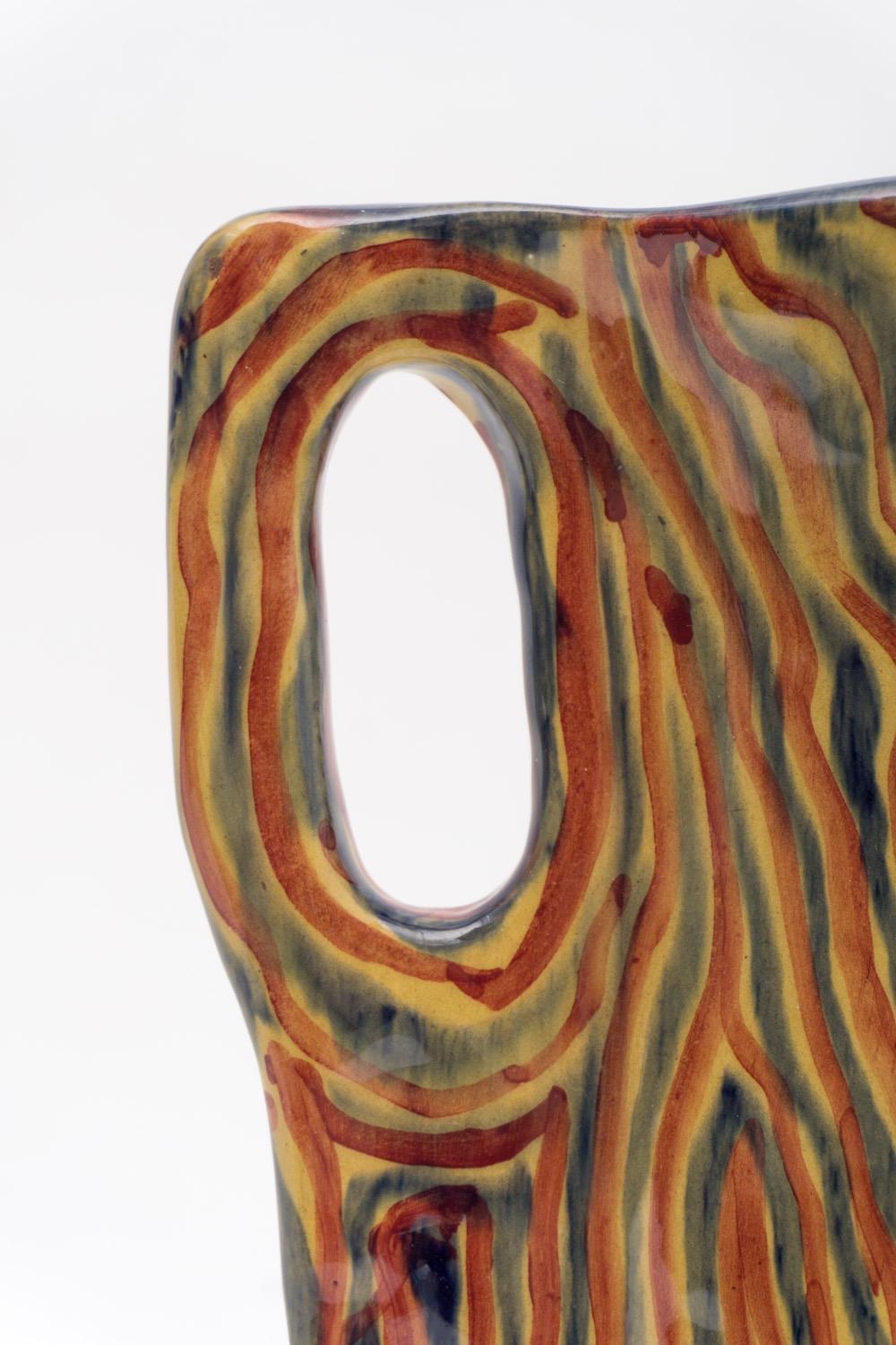 Glazed Ceramic Pitcher with Colorful Decoration in Red, Blue and Yellow, Albisola, 1950 For Sale