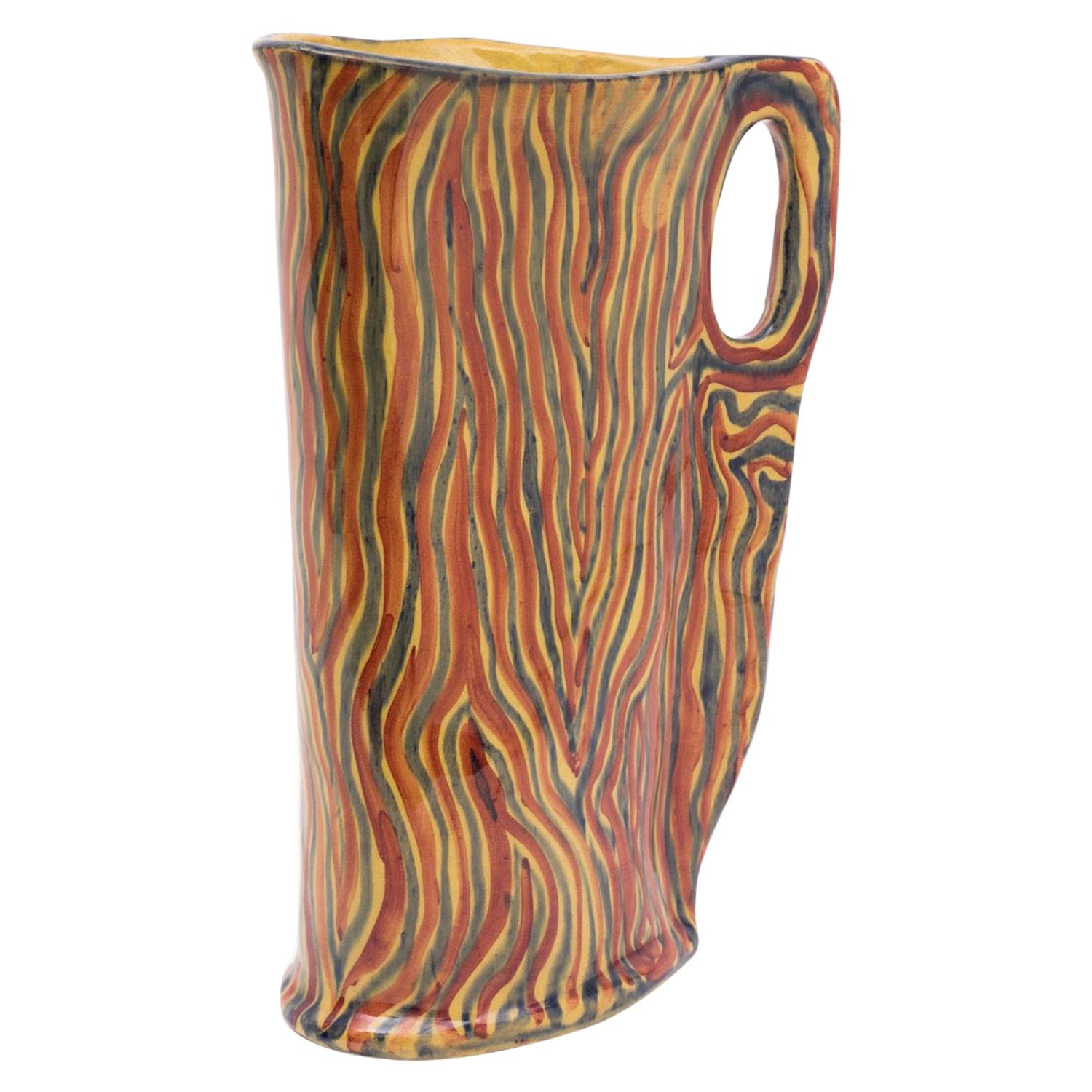 Ceramic Pitcher with Colorful Decoration in Red, Blue and Yellow, Albisola, 1950