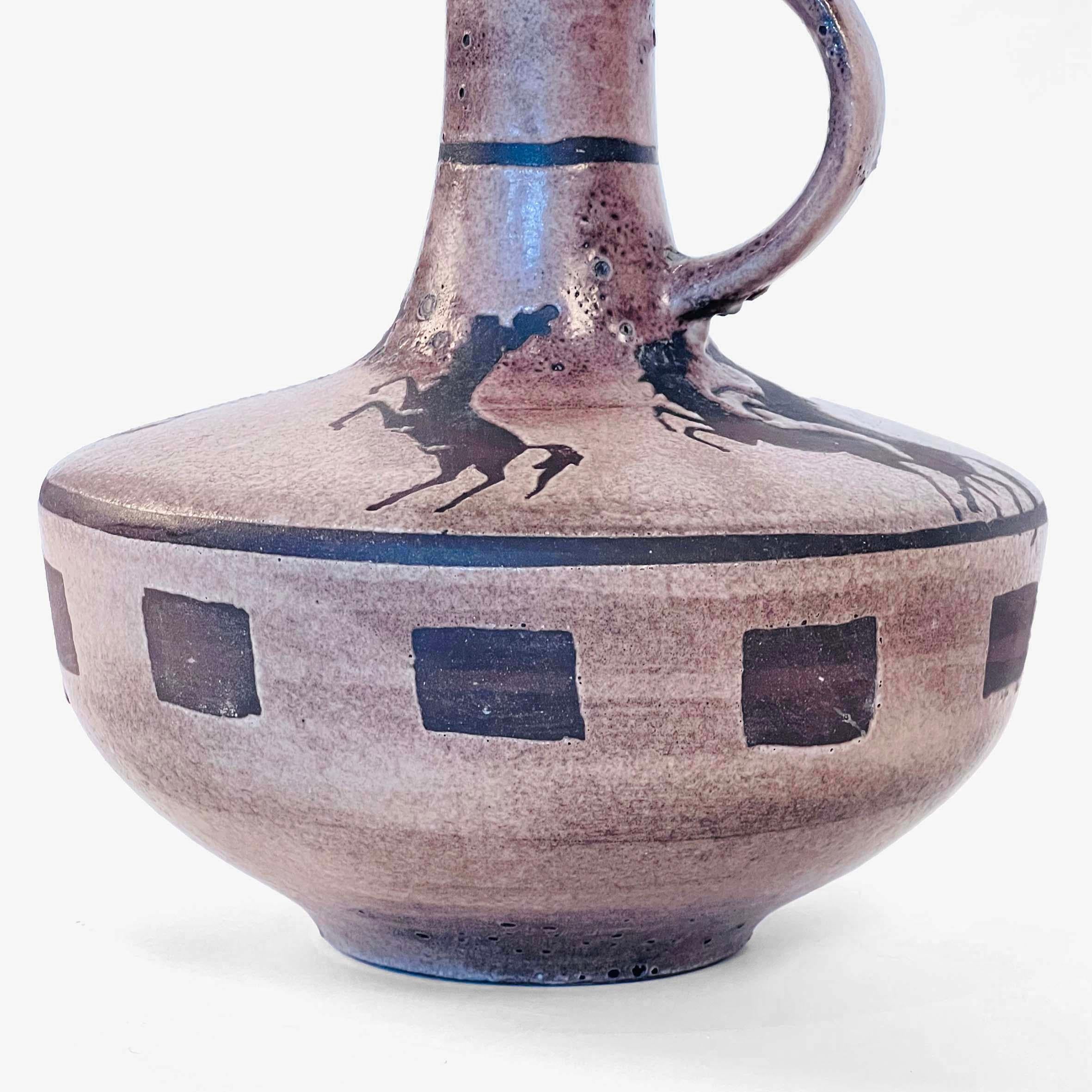 Contemporary Ceramic Pitcher with Etruscan Inspired Motifs For Sale