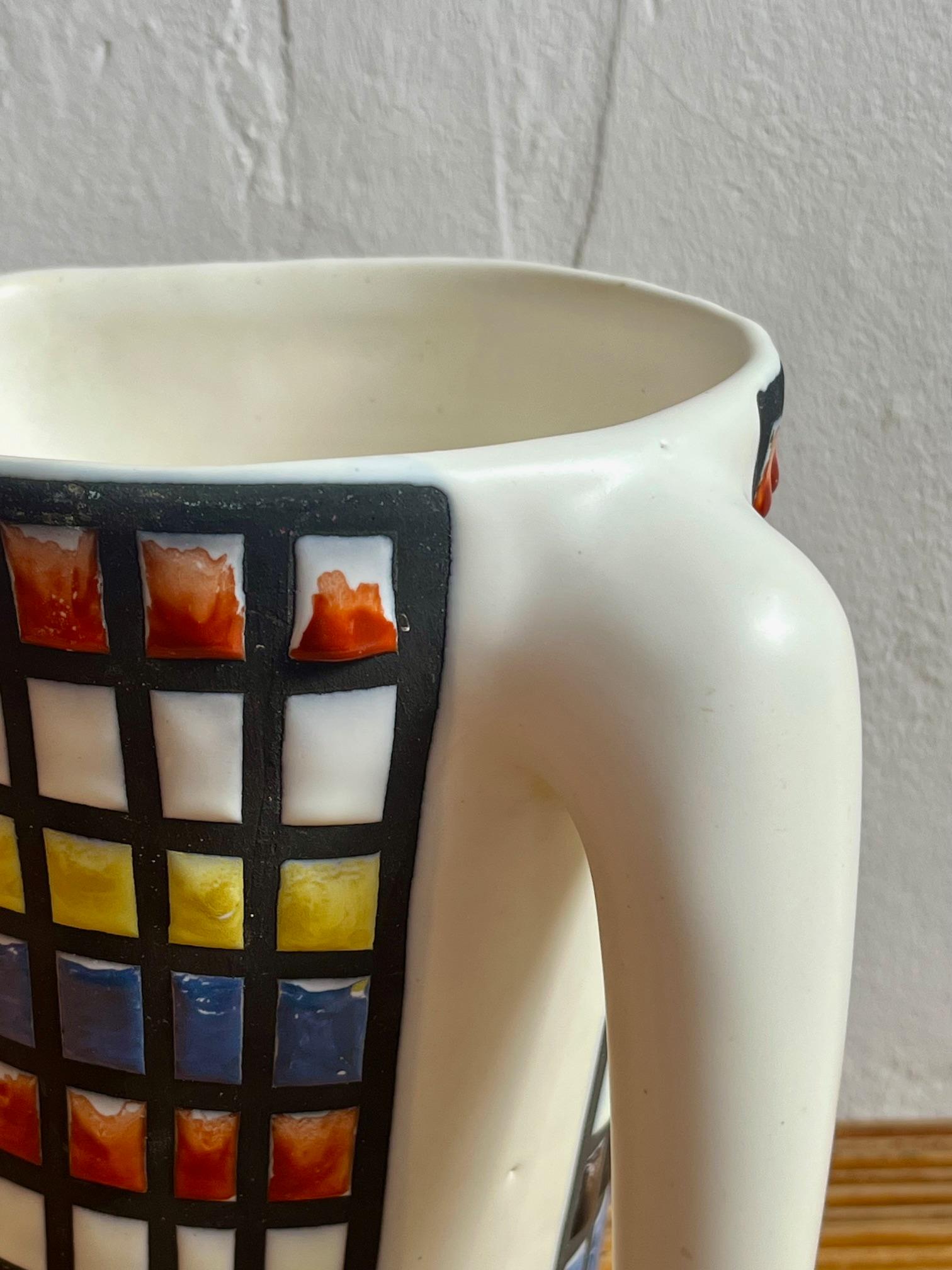 Ceramic pitcher with  geometrical polychrom pattern, Roger Capron, Vallauris In Good Condition For Sale In Paris, Ile-de-France