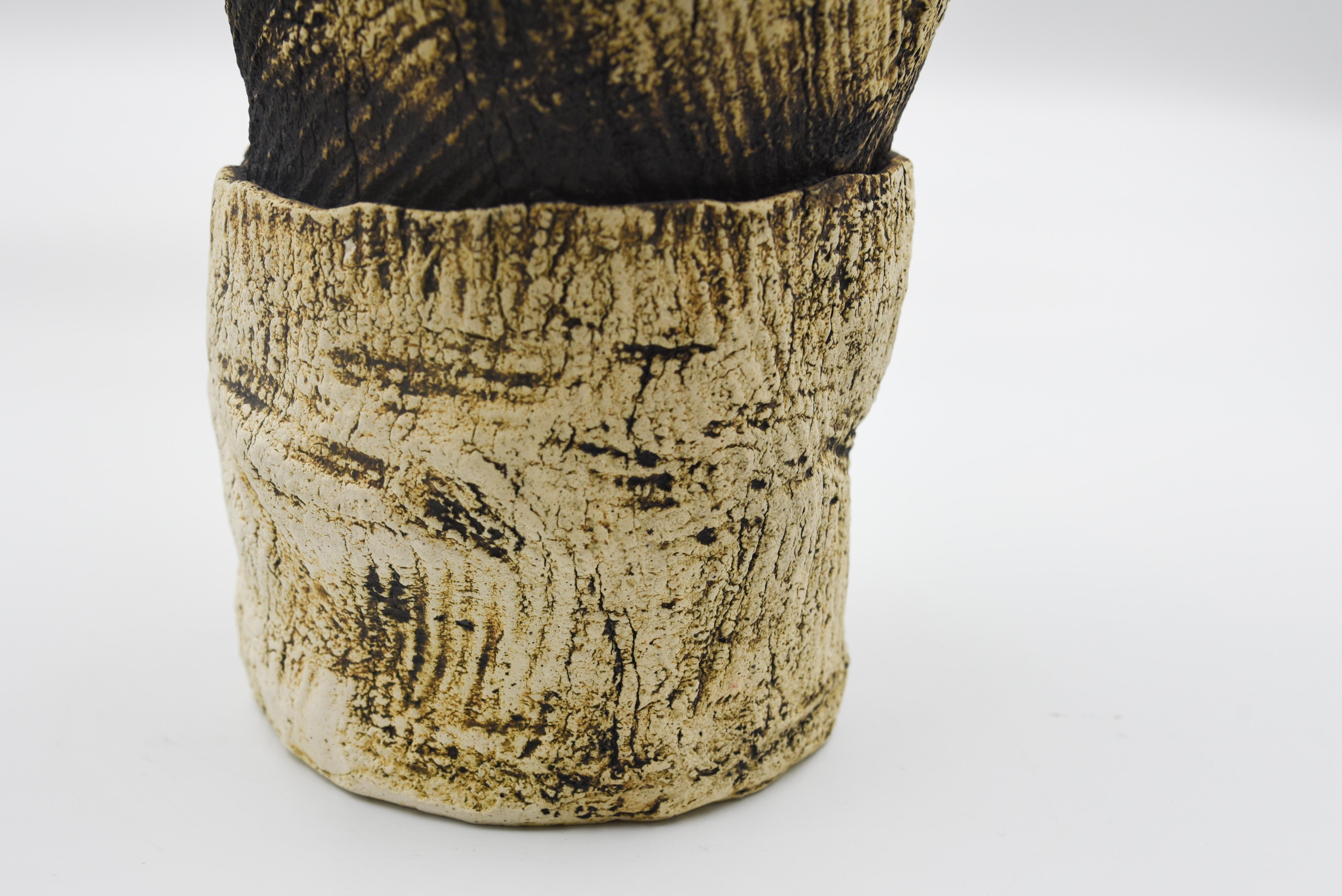 Vase en céramique, incrustation de plantes et terre cuite, design mexicain, forme organique abstraite, fait à la main Excellent état - En vente à Queretaro, Queretaro