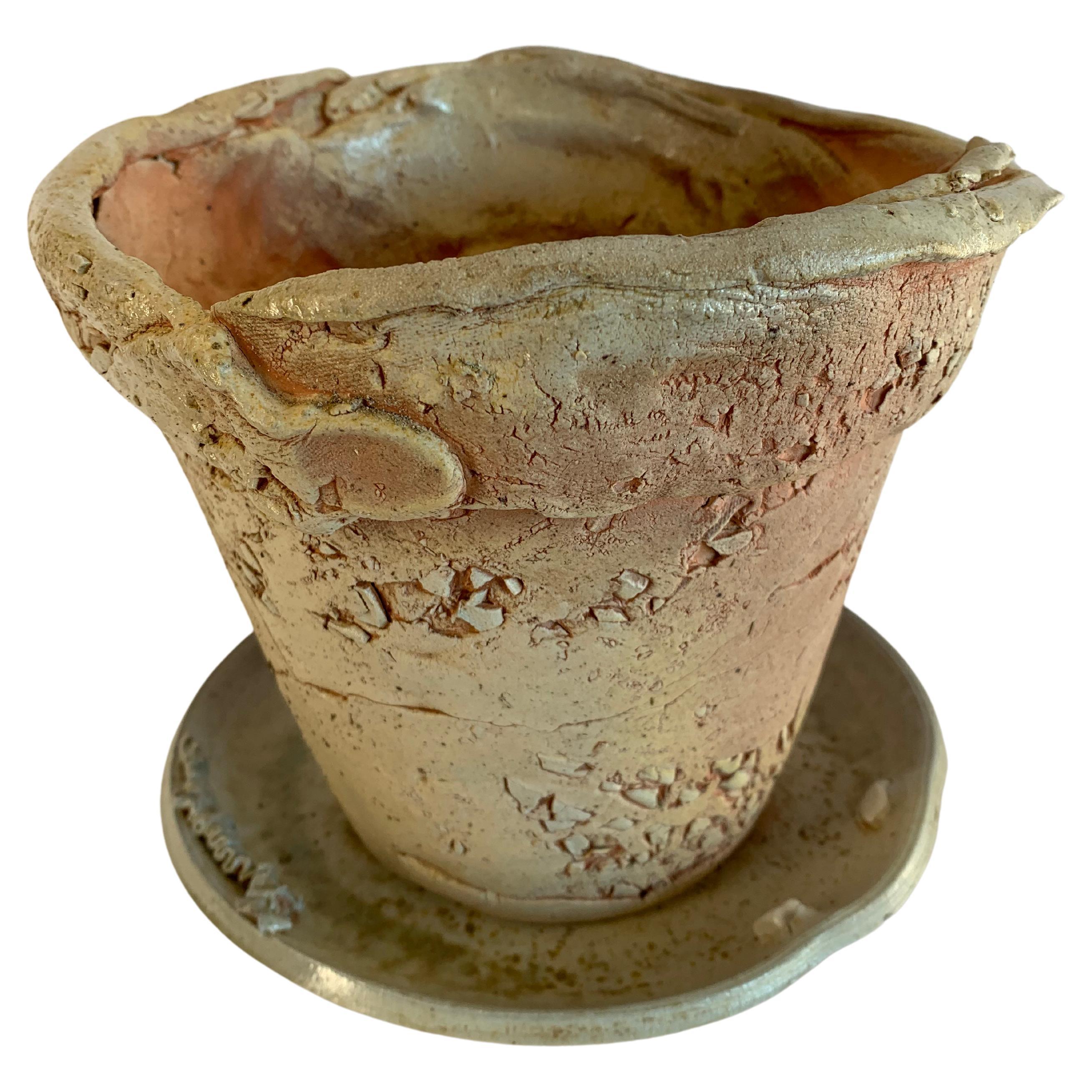 Ceramic Planter and Saucer For Sale