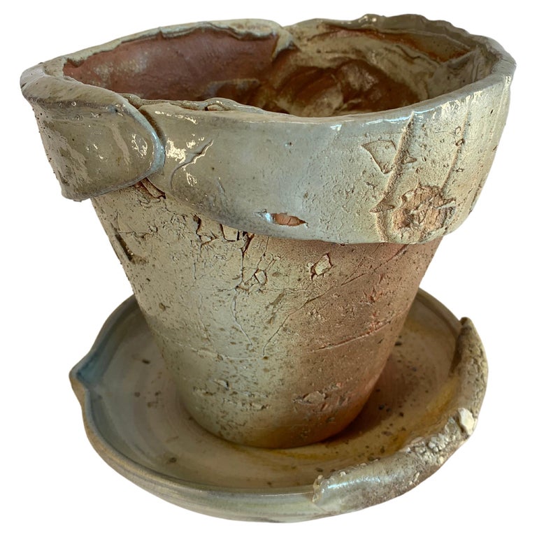 Ceramic Planter and Saucer For Sale at 1stDibs