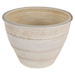 Used Ceramic Planter with Crosshatch Ring