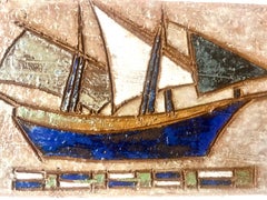 Plaque en céramique signée "Les Argonautes Vallauris" datant des années 1950-1960