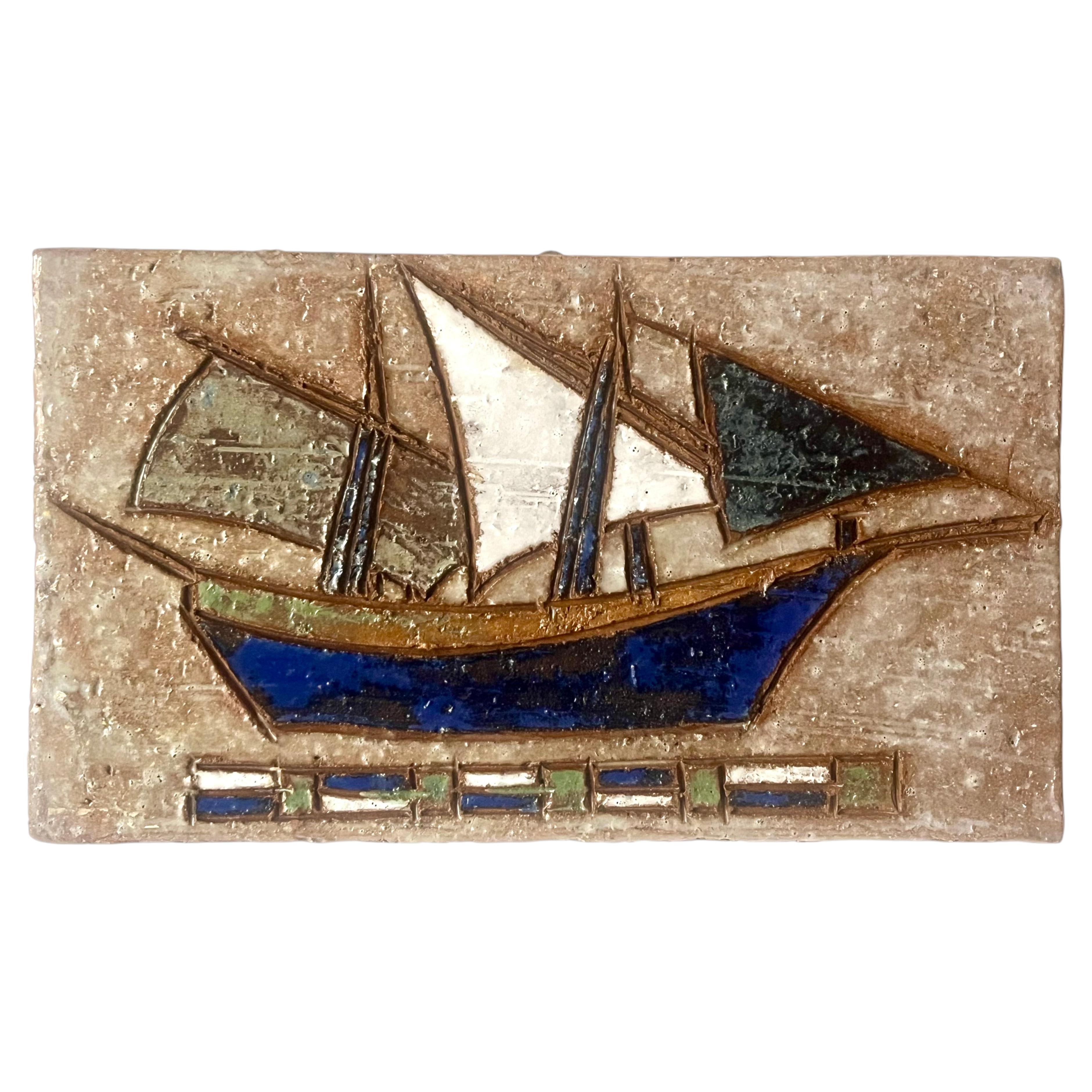 Ceramic plaque signed "Les Argonautes Vallauris" dating from the 1950s-1960s