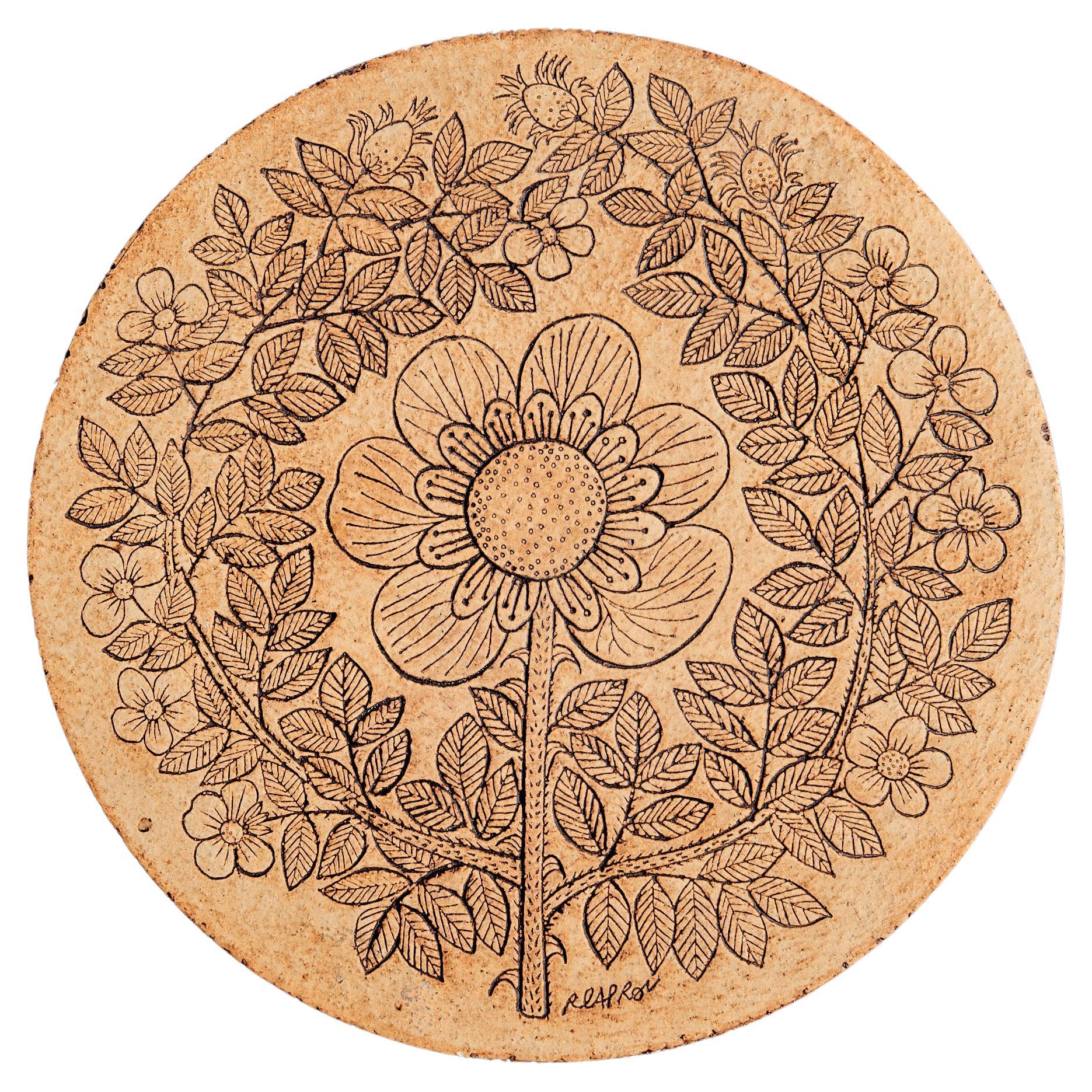 Ceramic Plaque with Flower Motive by Roger Capron France, 1970s For Sale