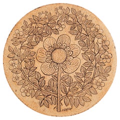 Ceramic Plaque with Flower Motive by Roger Capron France, 1970s