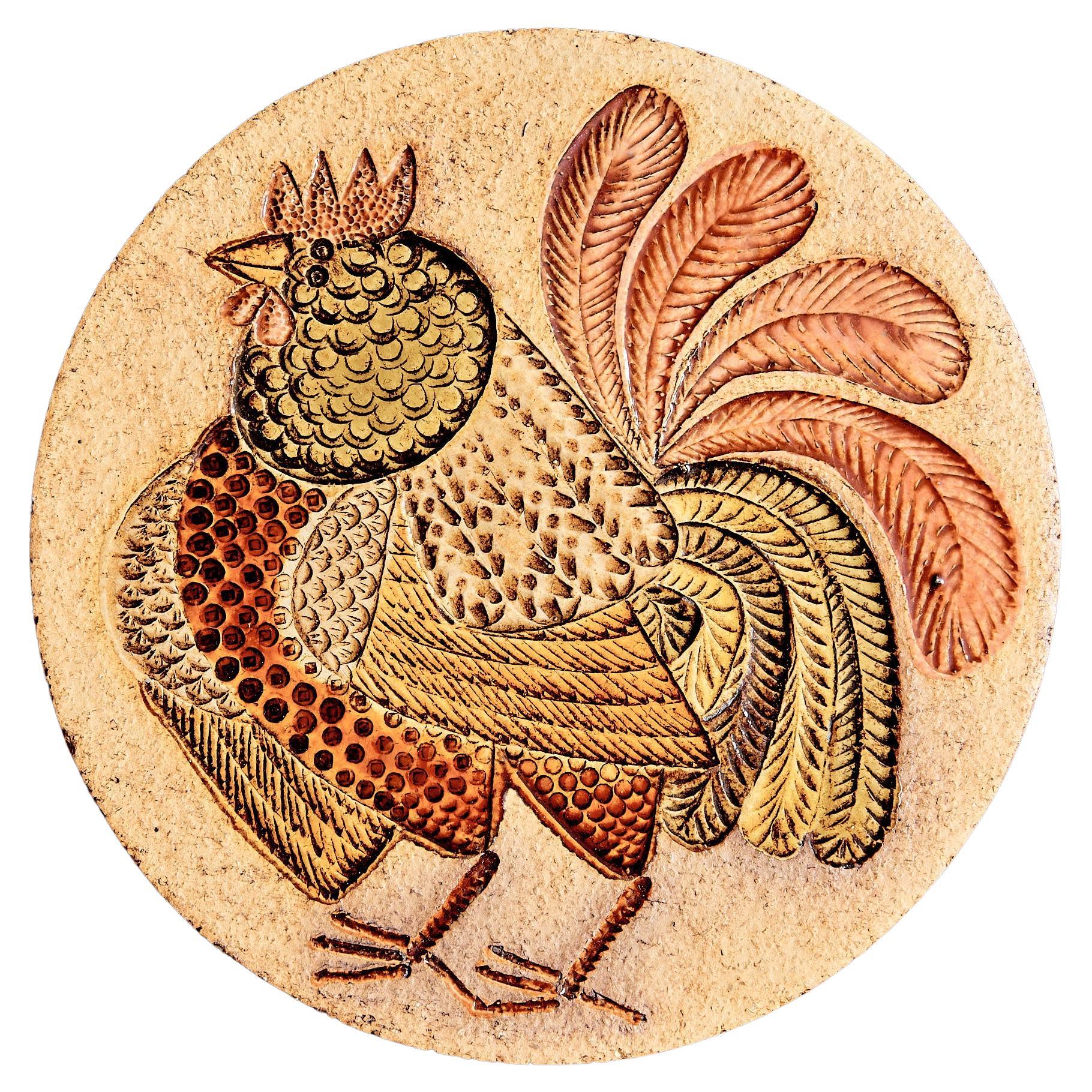 Ceramic Plaque with Rooster Motive by Jaqueline Hubin for Roger Capron