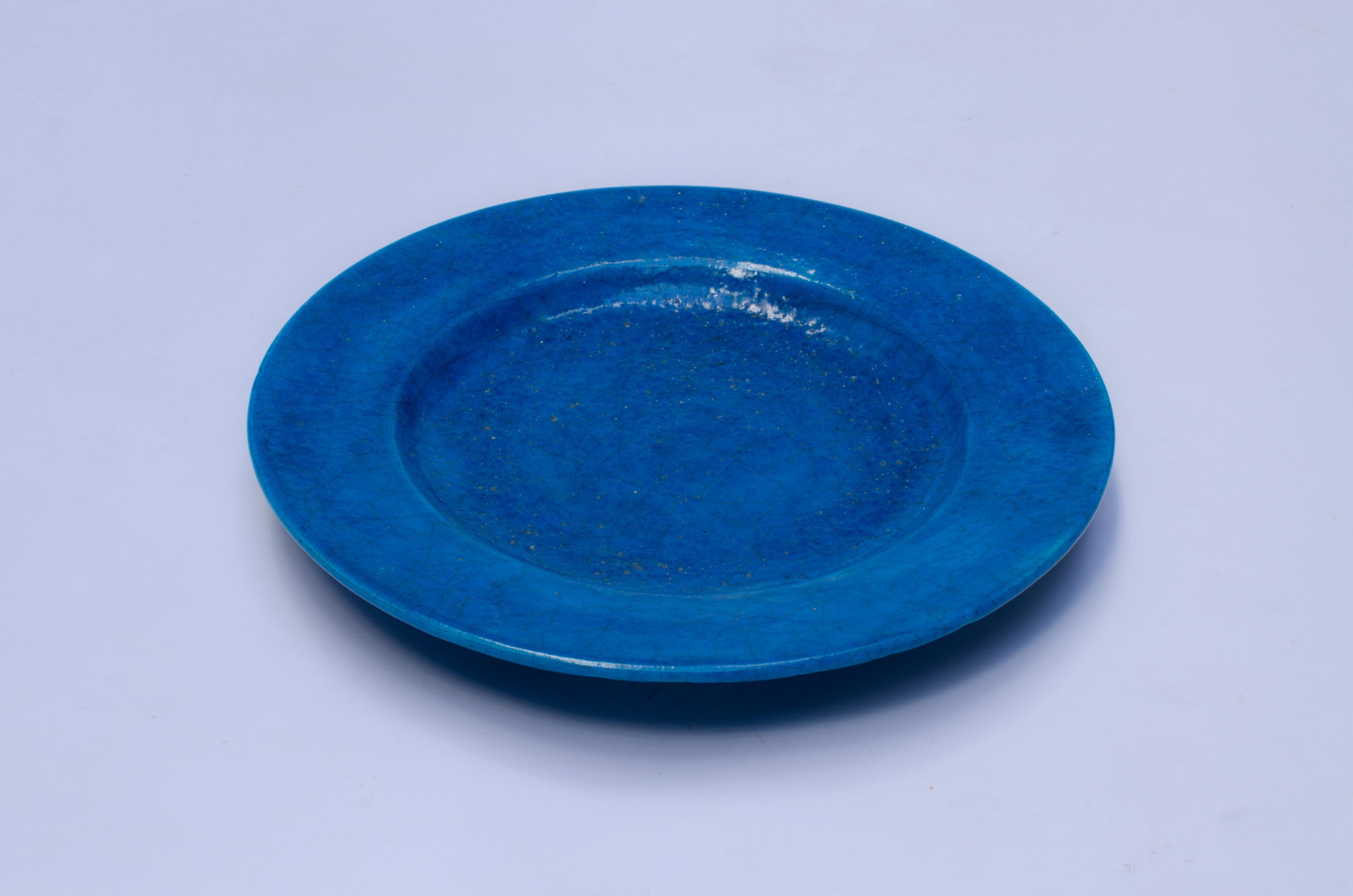 Enamel ceramic plate in “blue-turquoise” color made by Jean Besnard (1889-1958). Signed Jean Besnard.

France, CIRCA 1930.