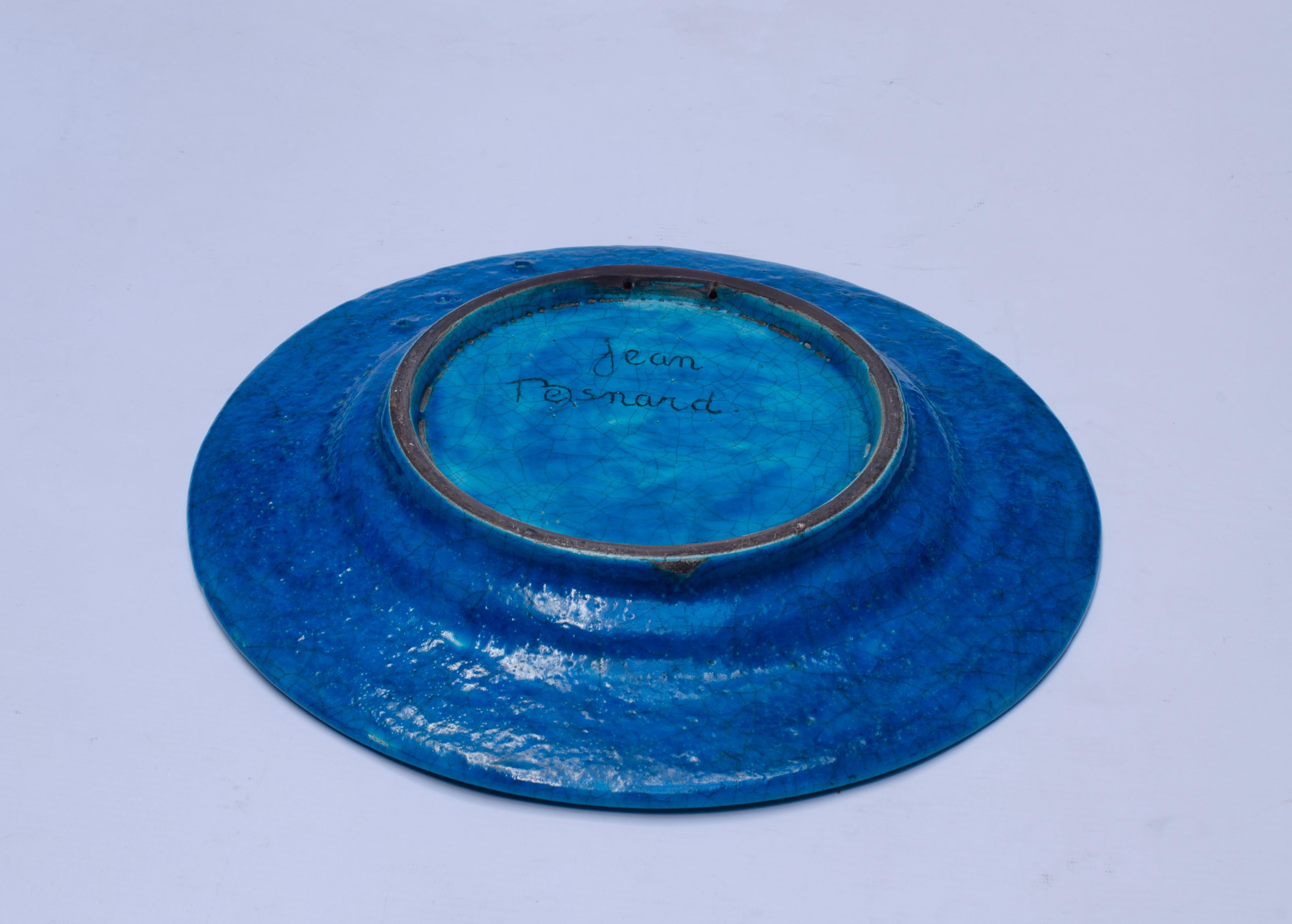 Keramikteller „Blau-Türkis“ von Jean Besnard (Art déco) im Angebot
