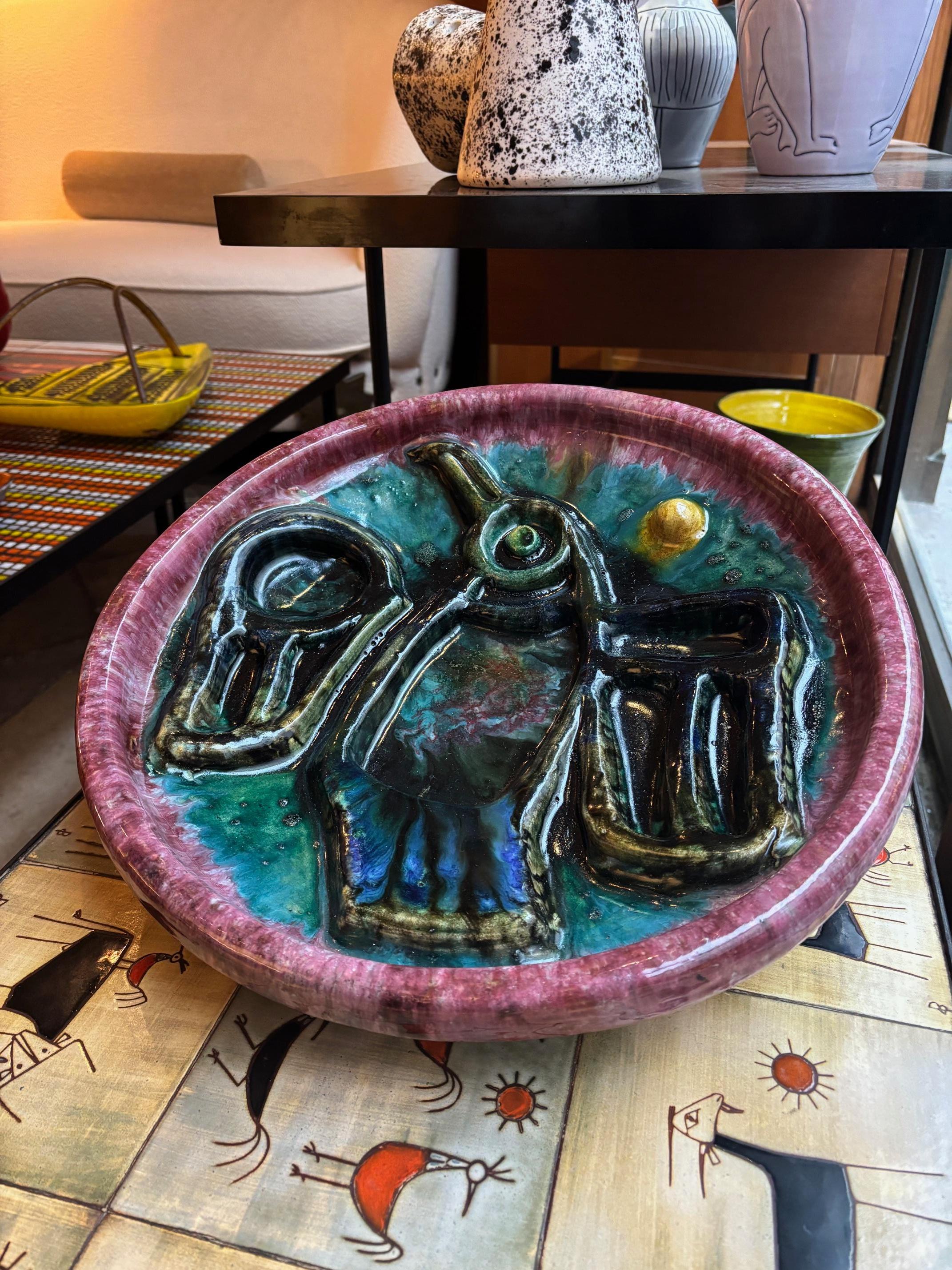 French Ceramic plate by Georges Jouve, France, 1960's