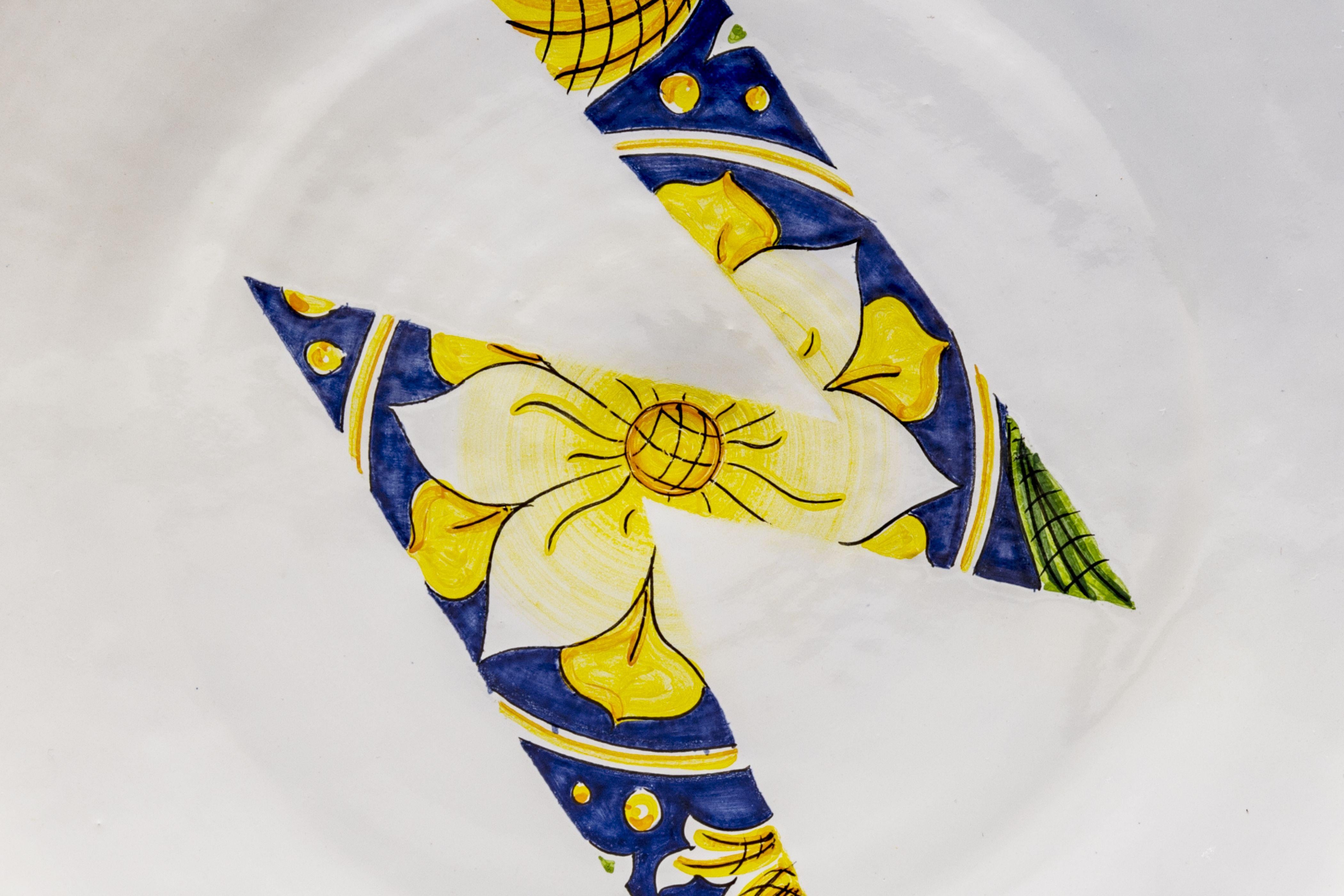 Italian Ceramic Plate by Pantoù Ceramics Hand Painted Glazed Earthenware Contemporary For Sale