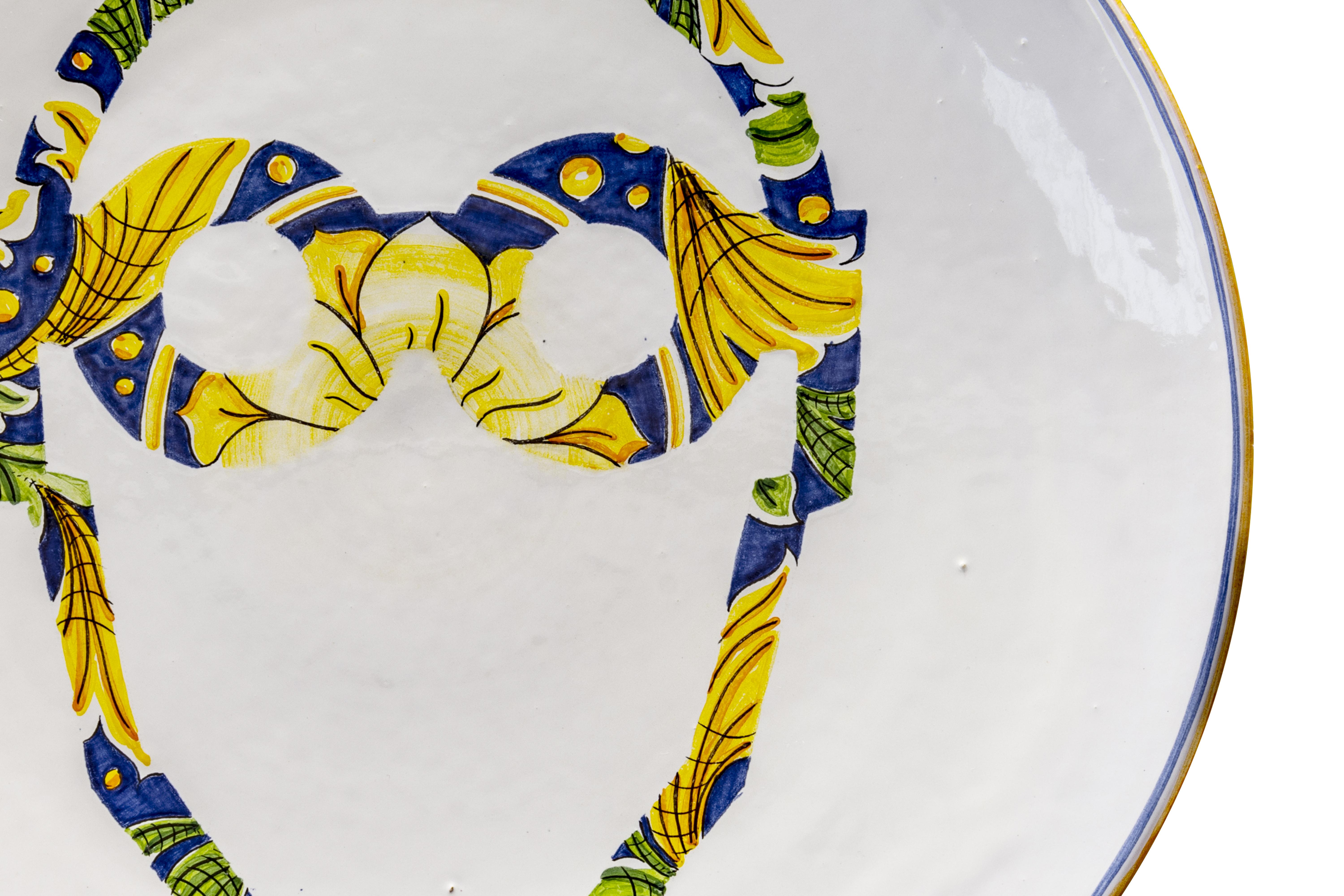 Italian Ceramic Plate Hand Painted Glazed Majolica Italy Contemporary 21st Century For Sale