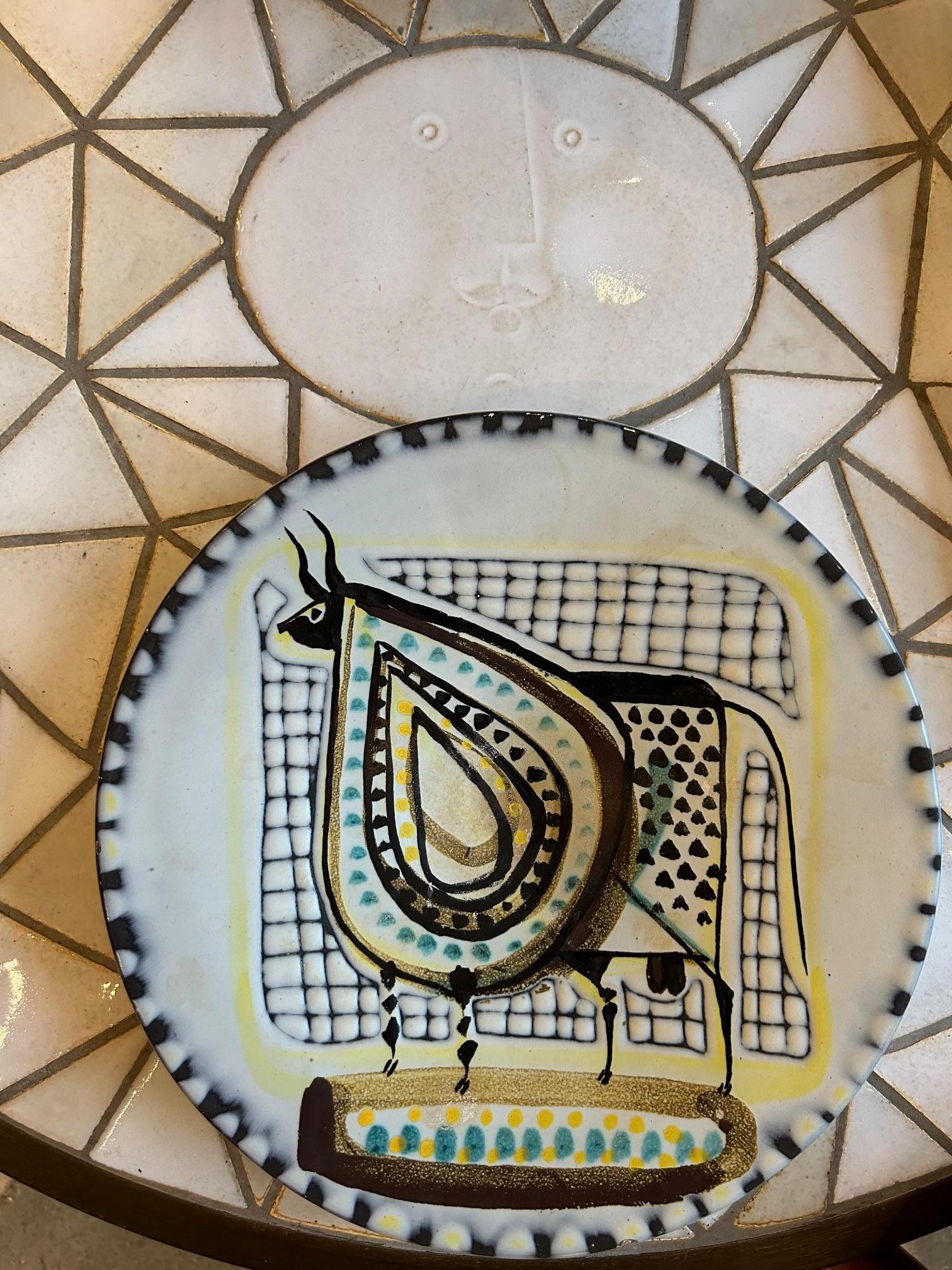 Ceramic plate by Roger Capron, signed, 1960's