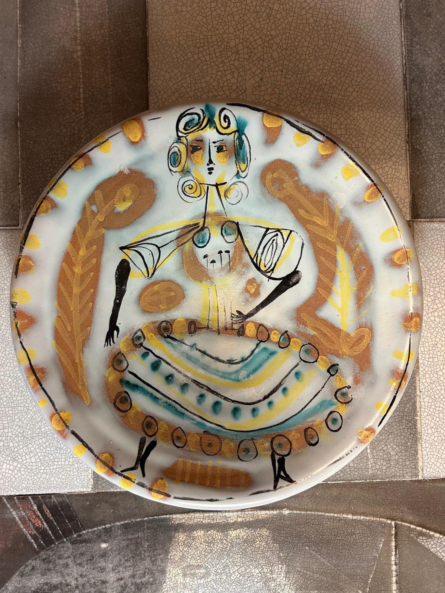Ceramic plate by Roger Capron, France, 1960's In Good Condition For Sale In Paris, FR