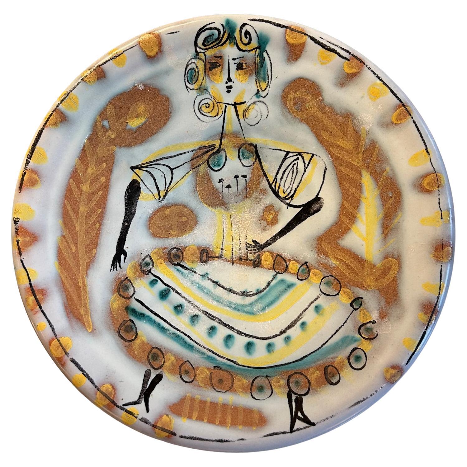 Ceramic plate by Roger Capron, France, 1960's For Sale