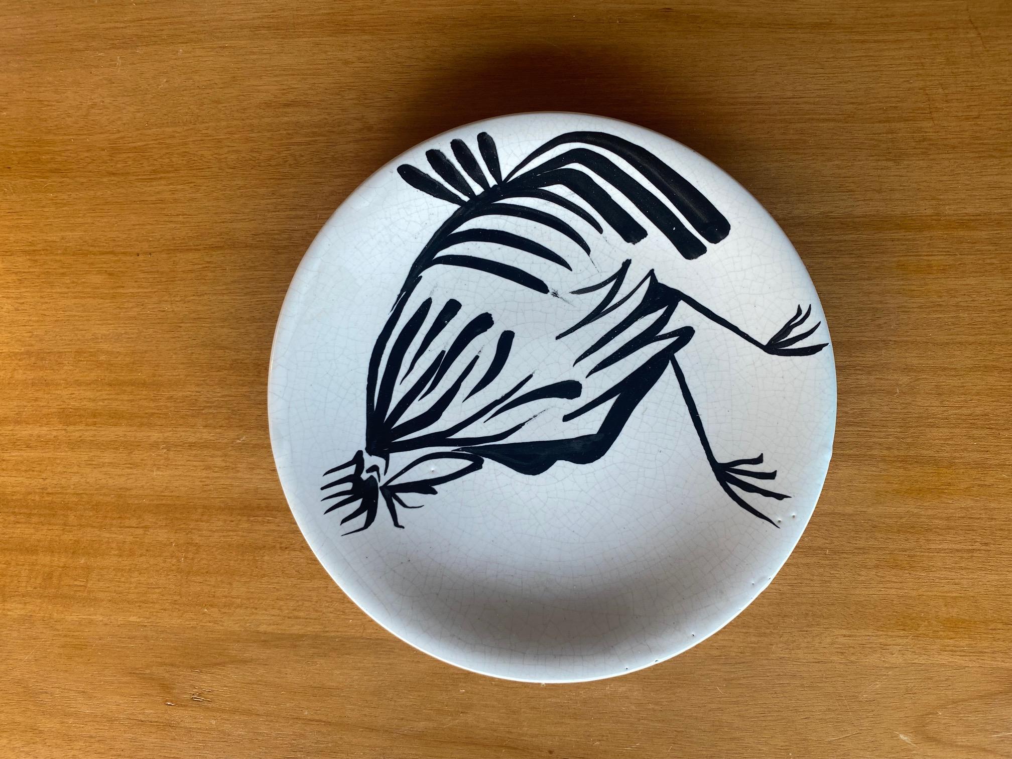 Ceramic Plate by Roger Capron, Vallauris, France, 1950s.
