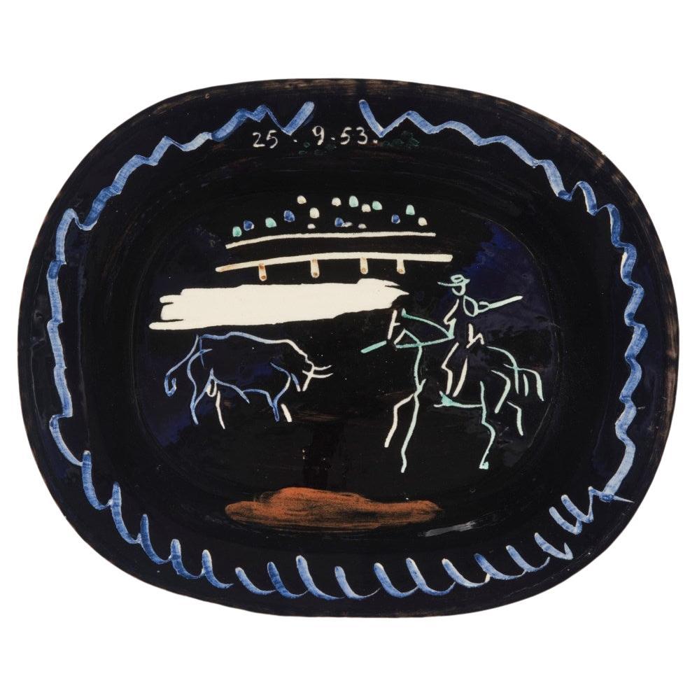 Piatto in ceramica di Pablo Picasso "Corrida Sur Fond Noir".