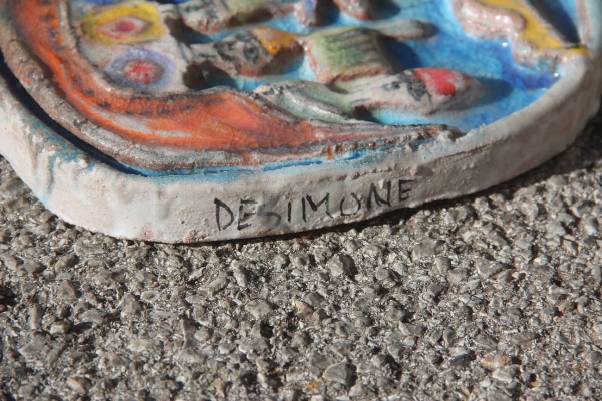 Keramikteller De Simone, farbenfroher Segelschiff mit Kriegern aus den 1960er Jahren im Angebot 1